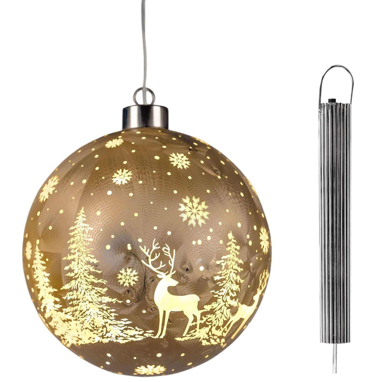 formano LED Dekolicht LED Hängekugel 12 cm Frosty-Gold mit Timer 6h/18h Weihnachtsdeko, LED fest integriert