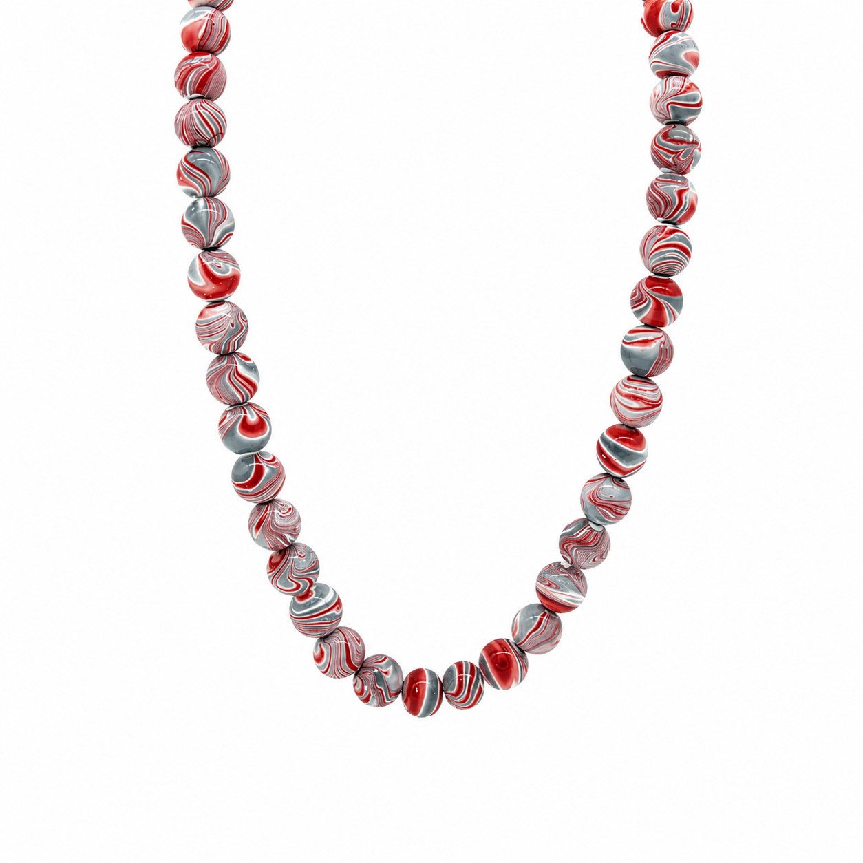 Sogni d'oro Ketten und Armband Set mit rot-grau marmoriertem Hämatit, Silber 925, marmorierte Hämatitkugeln