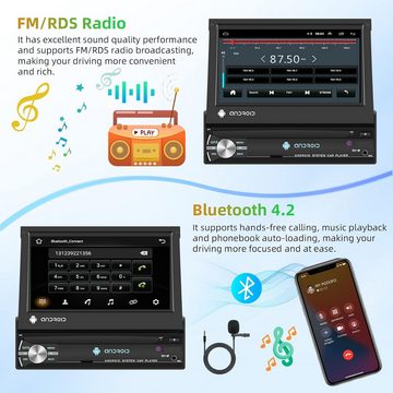 Hikity 7 Zoll Flip Out Touchscreen 1DIN mit Rückfahrkamera Mikrofon Autoradio (FM/RDS Radio Mirror Link AUX-in, Bluetooth, Wi-Fi, USB)