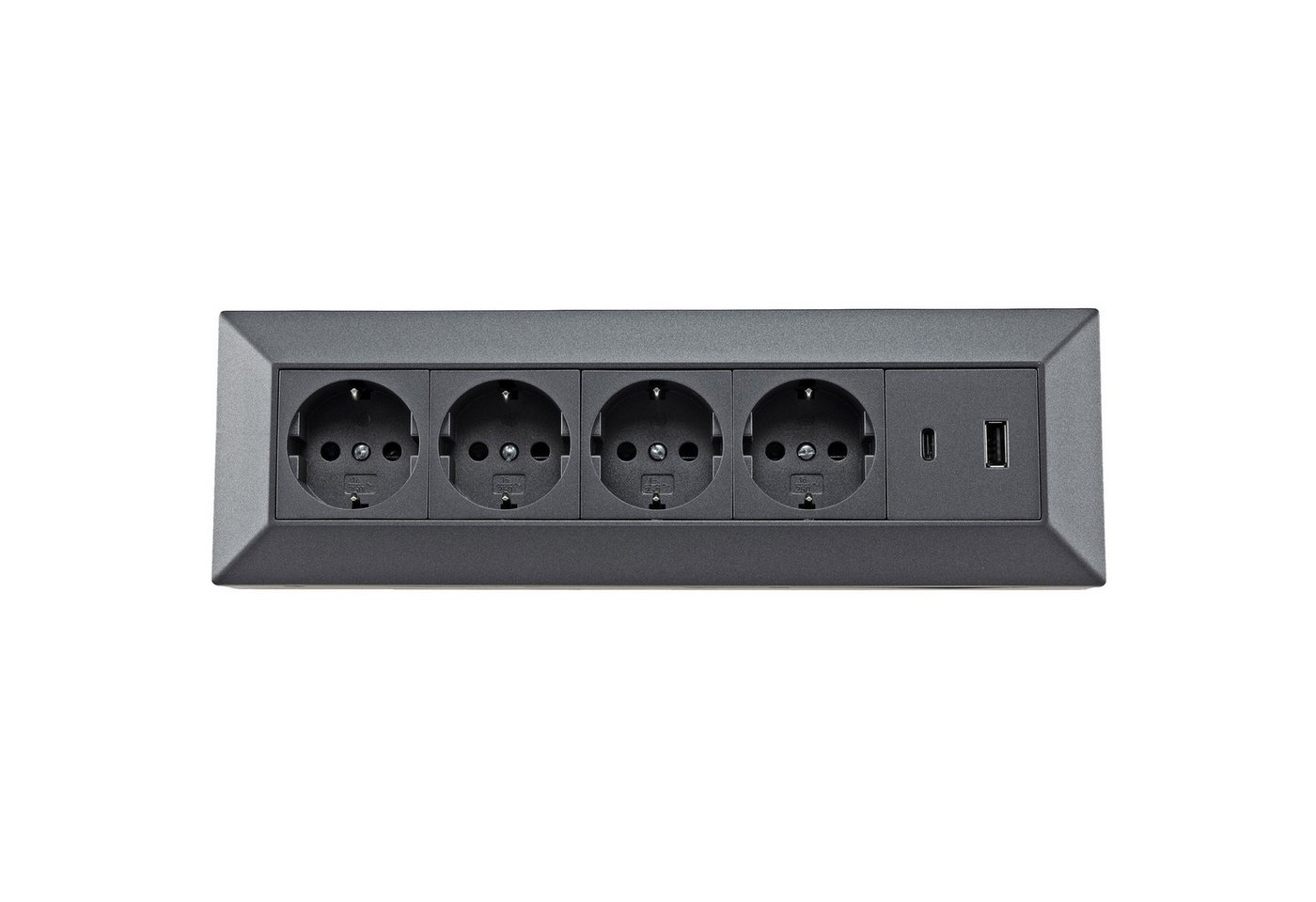 Thumbnail - ChiliTec CHILITEC Steckdosenblock 23791, 4-fach, USB-A+C, 250V/16A, anthrazit Mehrfachsteckdose