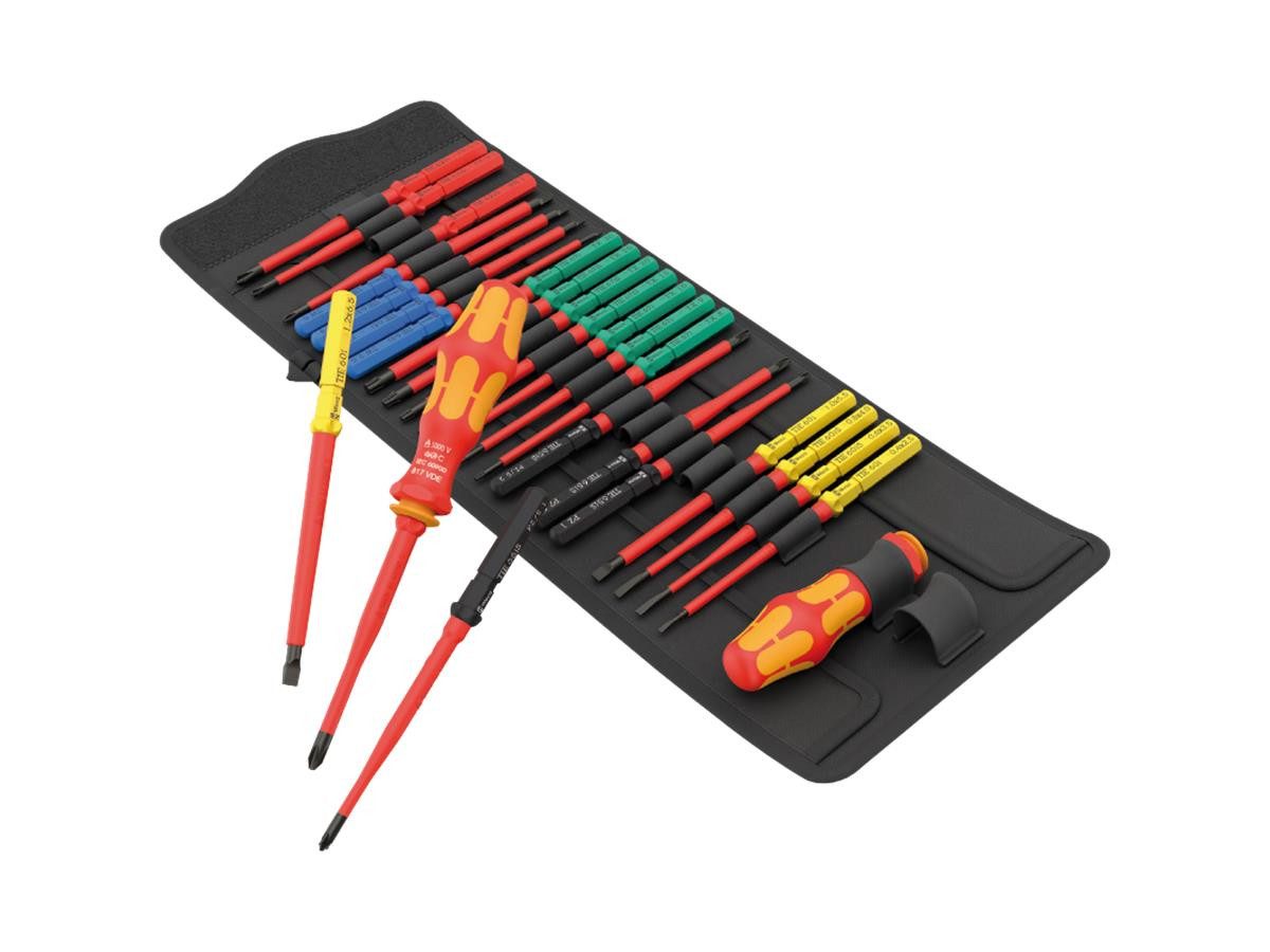 Wera Schraubendreher Kraftform Kompakt VDE Big Pack 1, (Set, 26-tlg), Wechselklingen Set, 2x Kraftform Handhalter 817 in robuster Falttasche