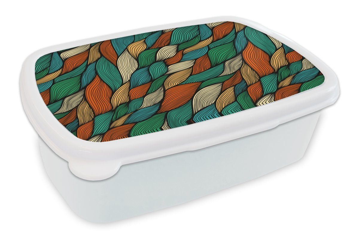 MuchoWow Lunchbox Linienkunst - Herbst - Böhmisch - Muster, Kunststoff, (2-tlg), Brotbox für Kinder und Erwachsene, Brotdose, für Jungs und Mädchen weiß