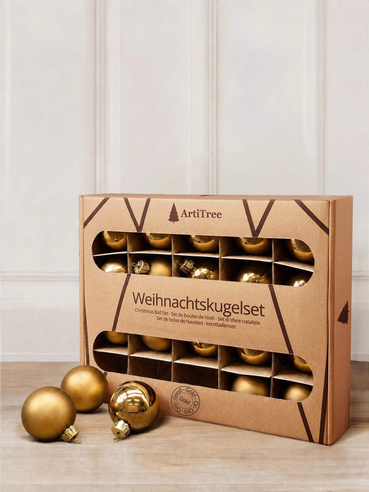ArtiTree Weihnachtsbaumkugel Weihnachtskugeln Glas uni, Set in 5 Farben & 4 Größen, Weihnachtsdeko (20 St), Christbaumkugeln, matt & glänzend, ohne Muster, Christbaumschmuck