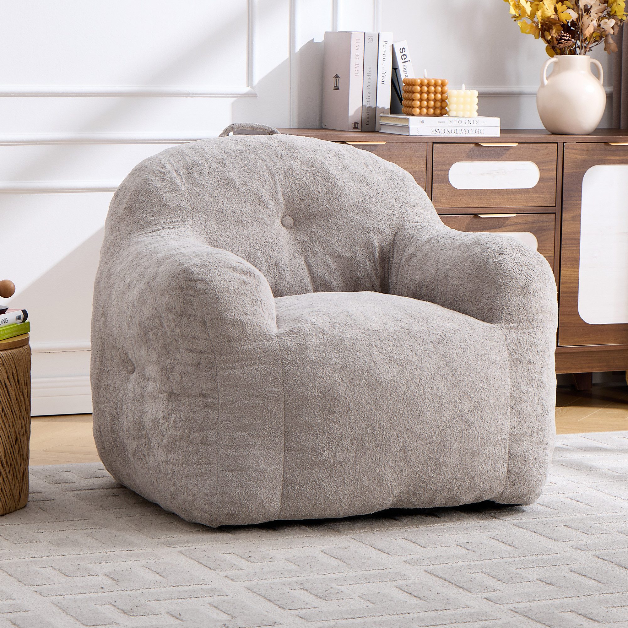 Vankel Relaxliege Sofas Wohnzimmer Loungesessel aus Chenille-Kunstfell weich, Bean Bag Sessel mit Schaumstoffflocken und ohne Montage