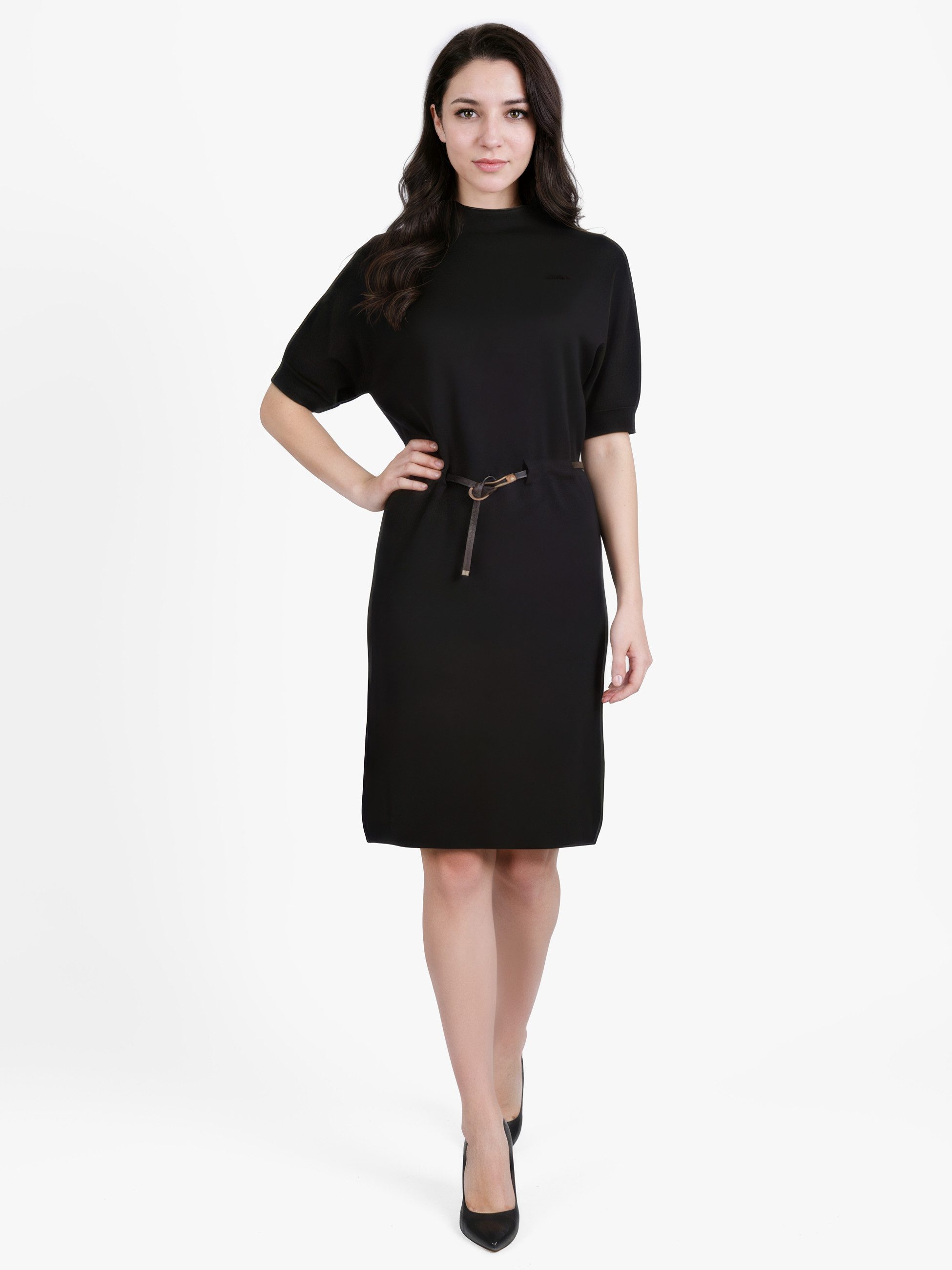 PEKIVESSA Strickkleid Strickkleid mit Fledermausärmel und Gürtel Weicher formbeständiger Feinstrick