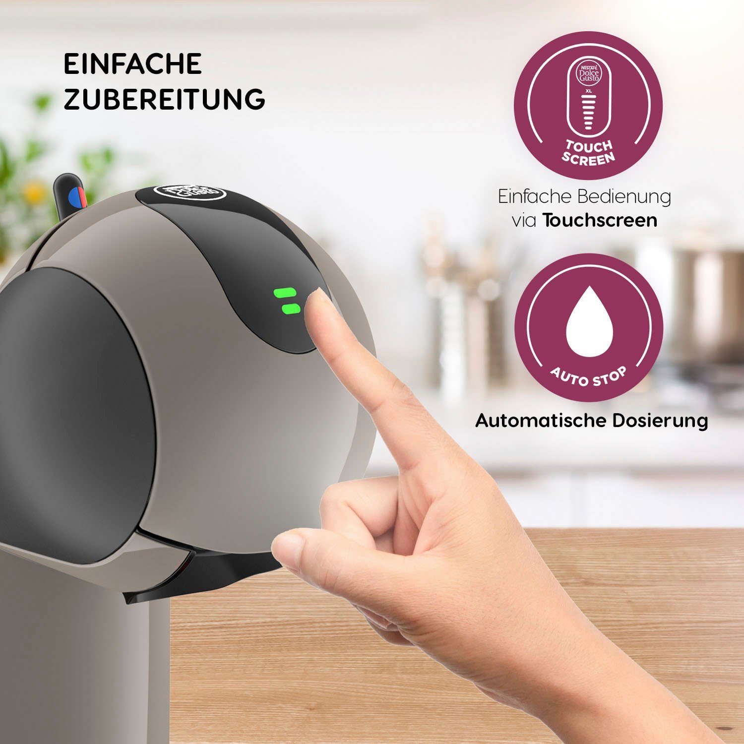 NESCAFÉ® Dolce bis Kapselmaschine Infinissima Automatic Touch Min. 15 Taupe, nach Bar, Gusto® 1 in Energiesparmodus KP270A Touchscreen, Hochdrucksystem Krups