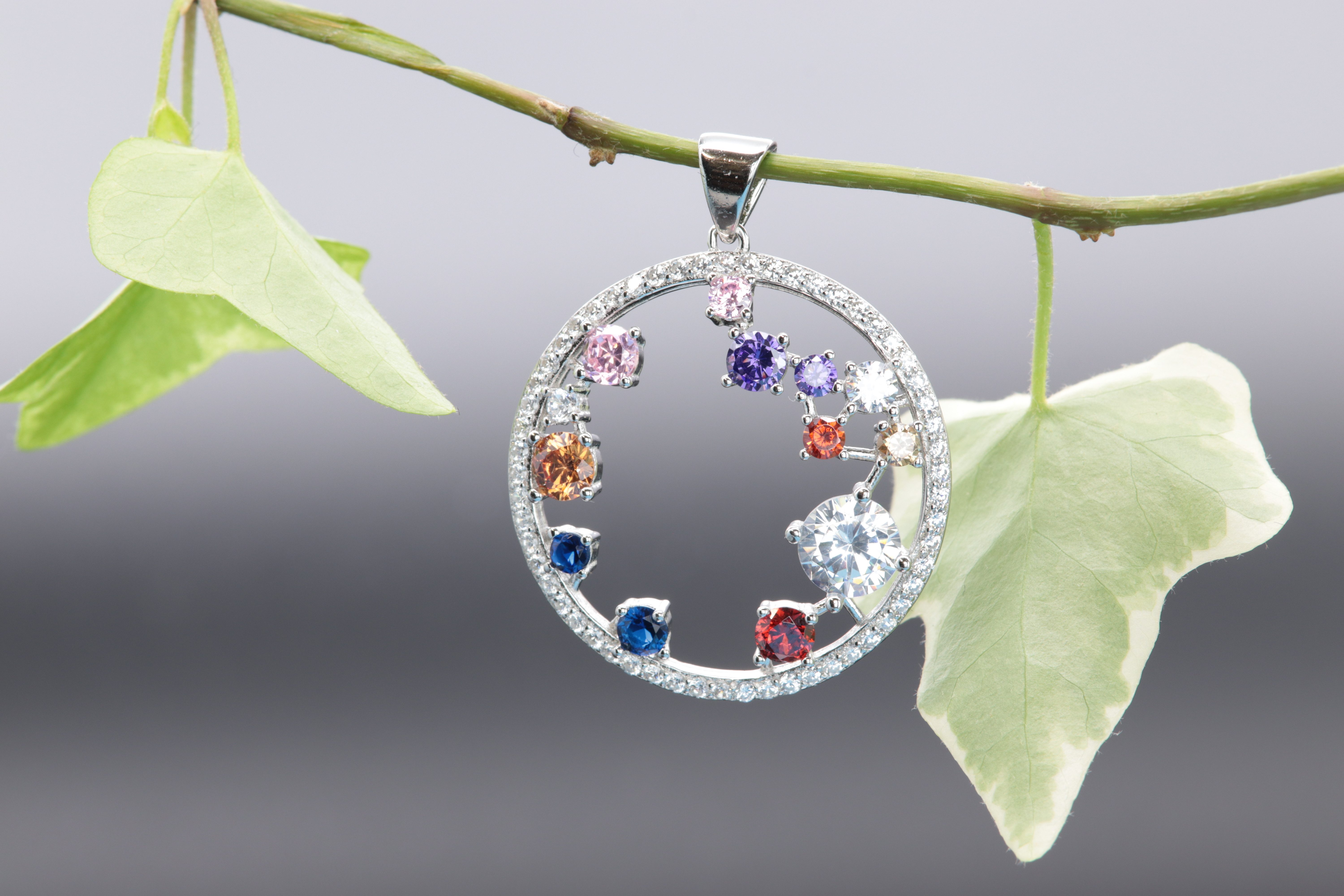 SCHEPPE SCHMUCK Kettenanhänger 925 Sterling Silber - rund - Multicolor - Cubic Zirkonia (1-tlg., inclusive Schmuckbox), 3,3 x 2,7 x 0,5 cm