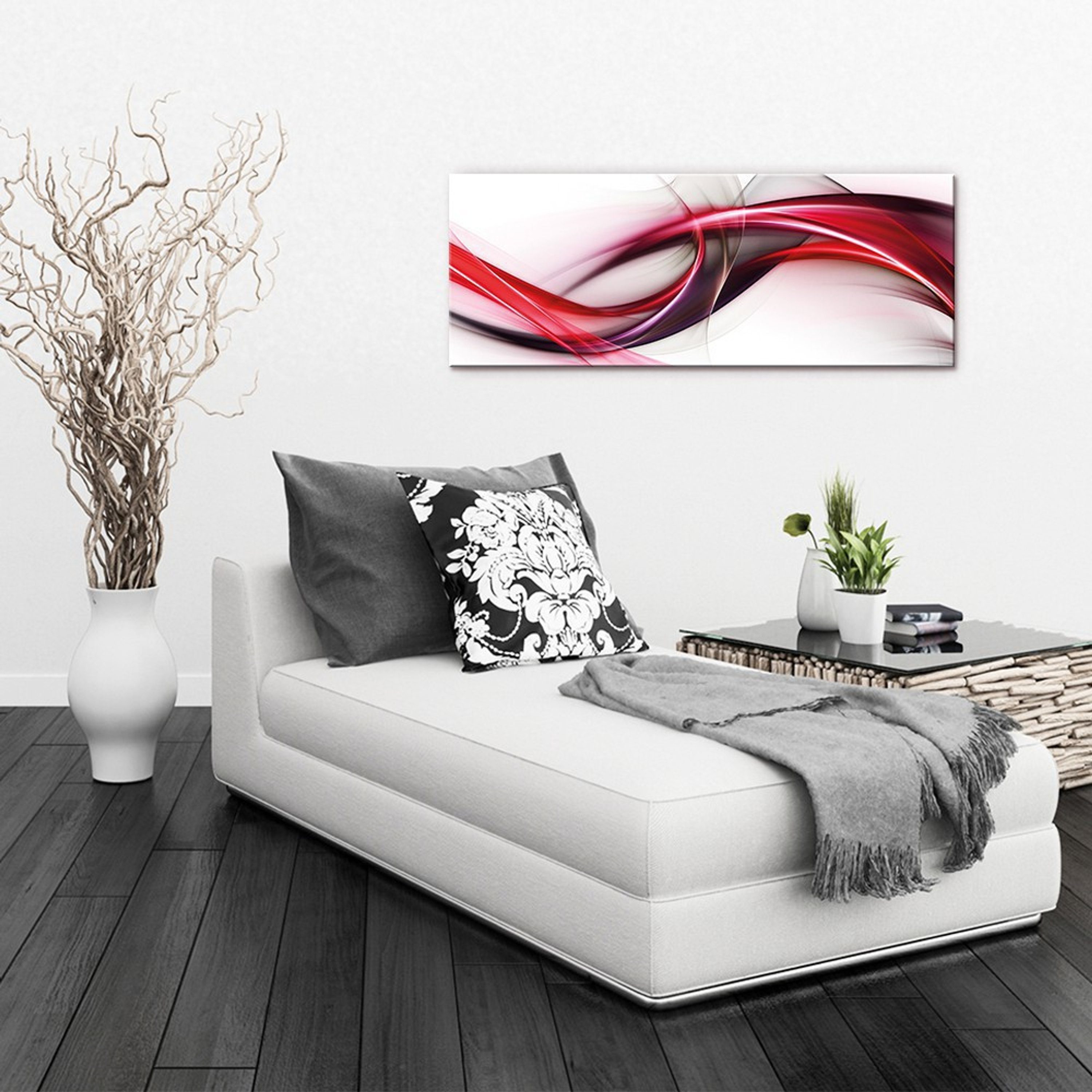 artissimo Glasbild Glasbild pink abstrakt Art: modern rot weiß 80x30cm Fractal red Welle
