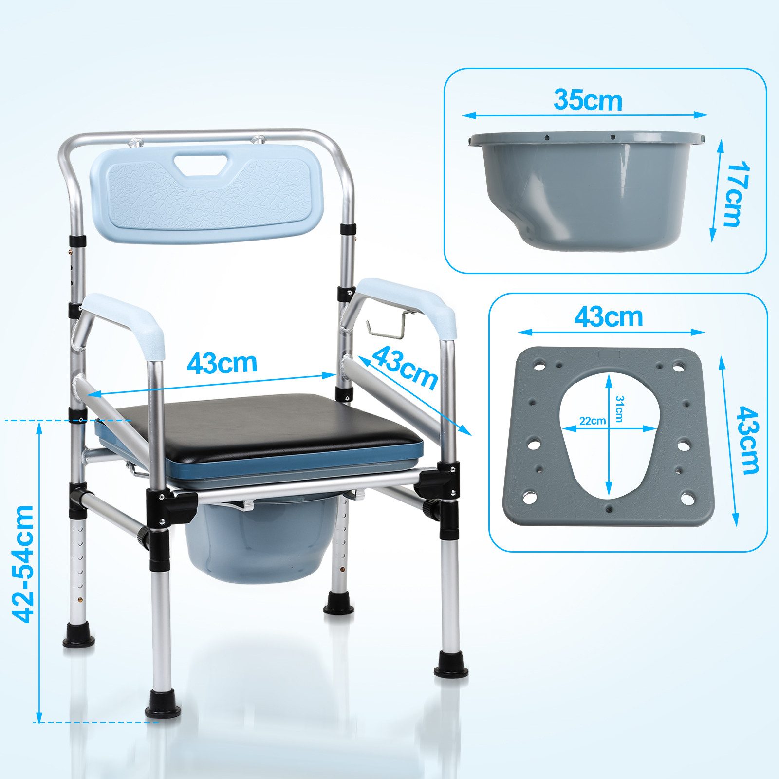 Clanmacy Toiletten-Stuhl Toilettenstuhl Höhenverstellbar Standfeste Toilettenhilfe Nachtstuhl