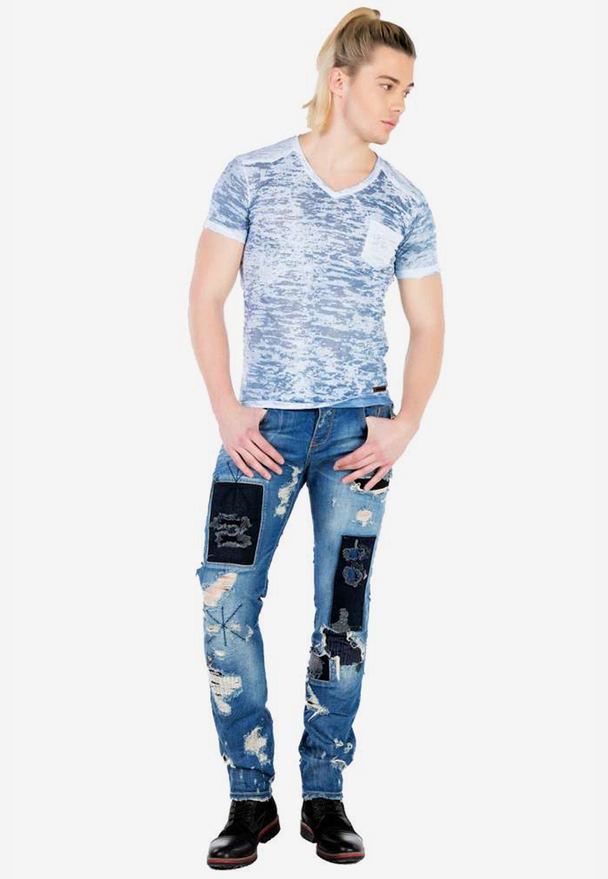 Herren Jeans Cipo & Baxx Bequeme Jeans im stylischen Destroyed-Look