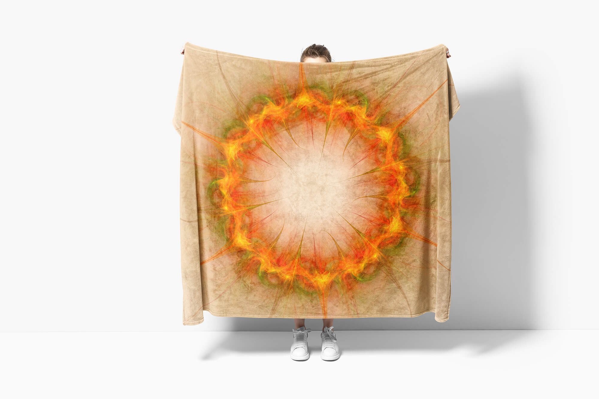 Kreis Sinus Abstrakt, Saunatuch Handtücher Handtuch Flammen Baumwolle-Polyester-Mix Handtuch Kuscheldecke mit Strandhandtuch (1-St), Fotomotiv Art