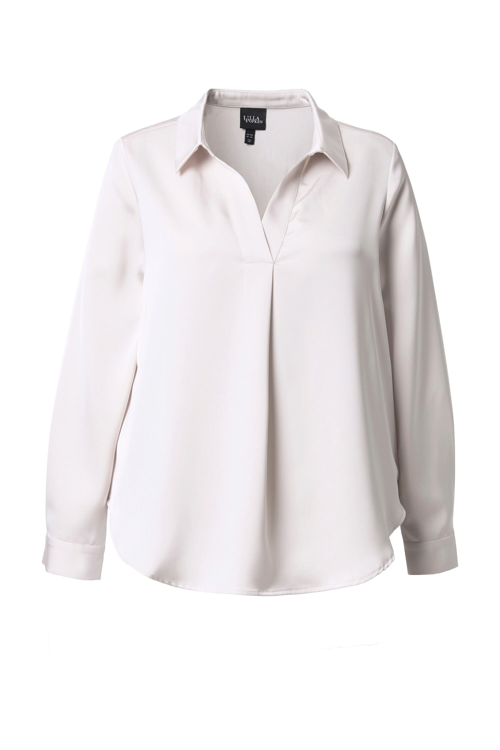 Ulla Popken Satinbluse Satinbluse Zierfalte A-Linie Hemdkragen Langarm günstig online kaufen