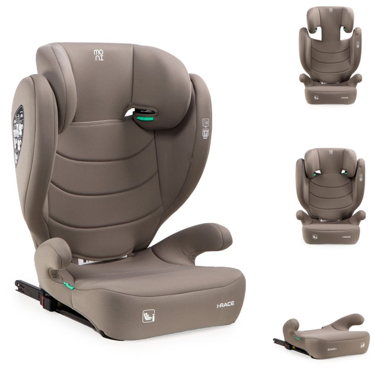 Moni Kindersitzerhöhung Kindersitz i-Race i-Size, ab: 6, bis: 12, 100-150 cm Isofix Rückenlehne abnehmbar Kopfstütze