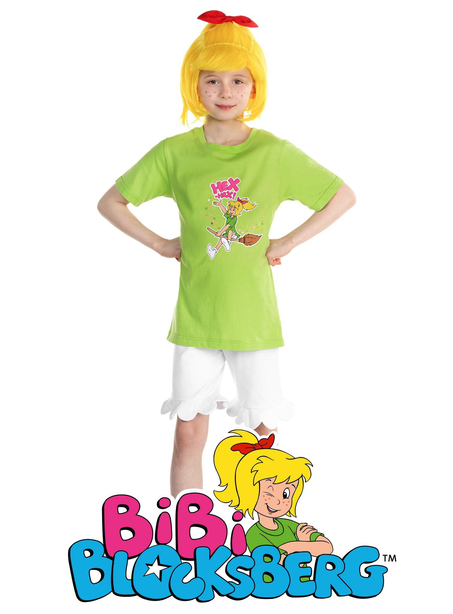 Maskworld Hexen-Kostüm Bibi Blocksberg Kostüm für Kinder, Offizielles Kinderkostüm des frechen, pfiffigen Hexenmädchens