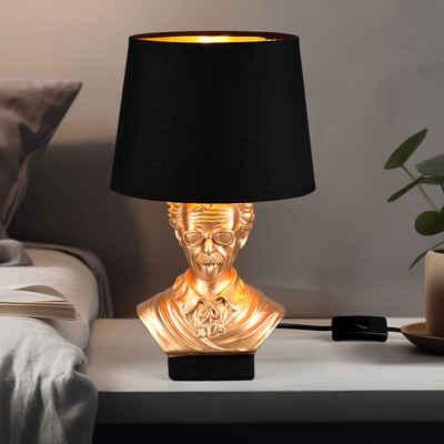 etc-shop Tischleuchte, Leuchtmittel nicht inklusive, Tischleuchte Wohnzimmerlampe Keramik Stoff schwarz Gold E14 H 36 cm