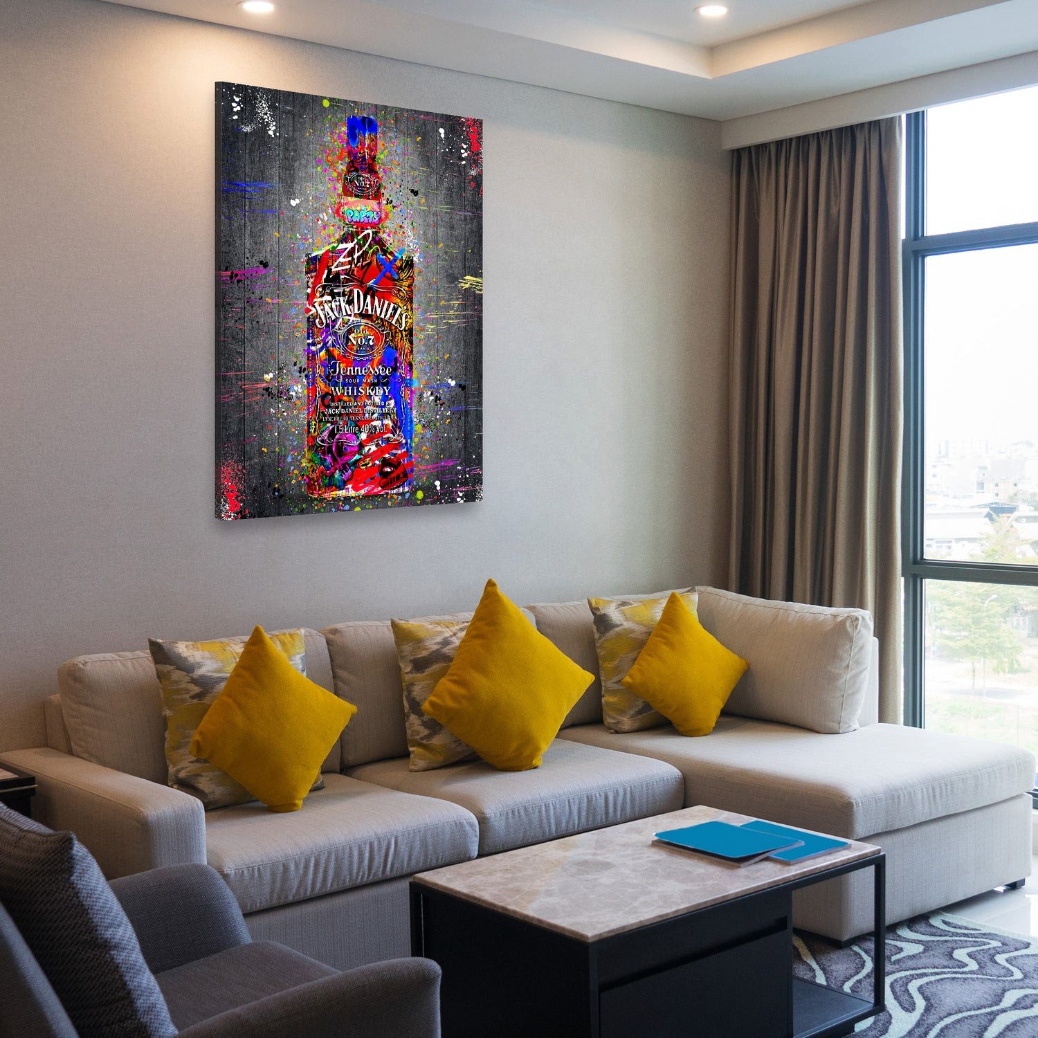 Artedinoi Leinwandbild Jack Whisky mit Glas Wandbild Leinwandbild Kunstdruck XXL Deko