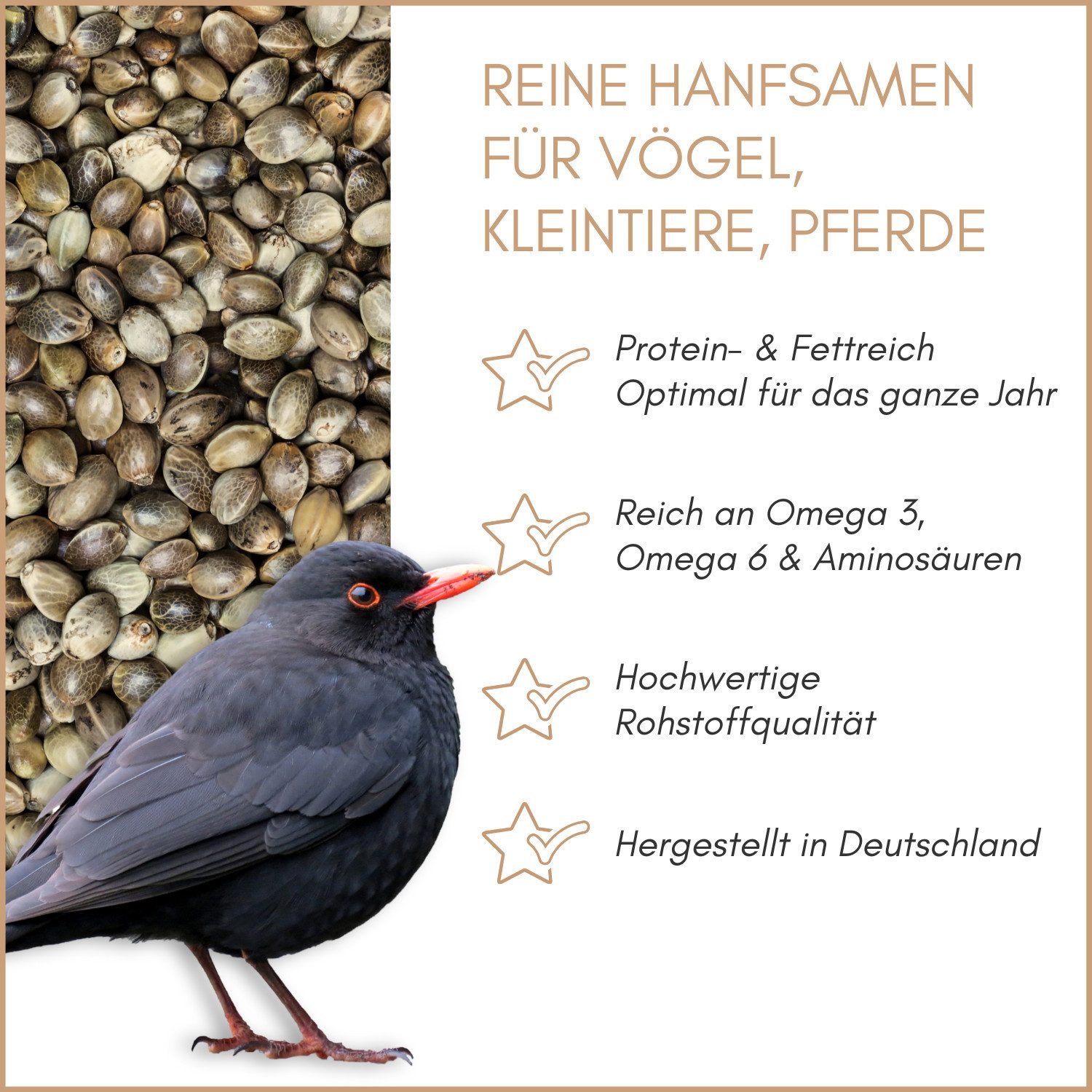 Supravit Hanf - Vogelfutter & Wildvogelfutter mit wichtigen Omega-3-Fettsäuren, Ergänzungsfutter für: Wildvogel