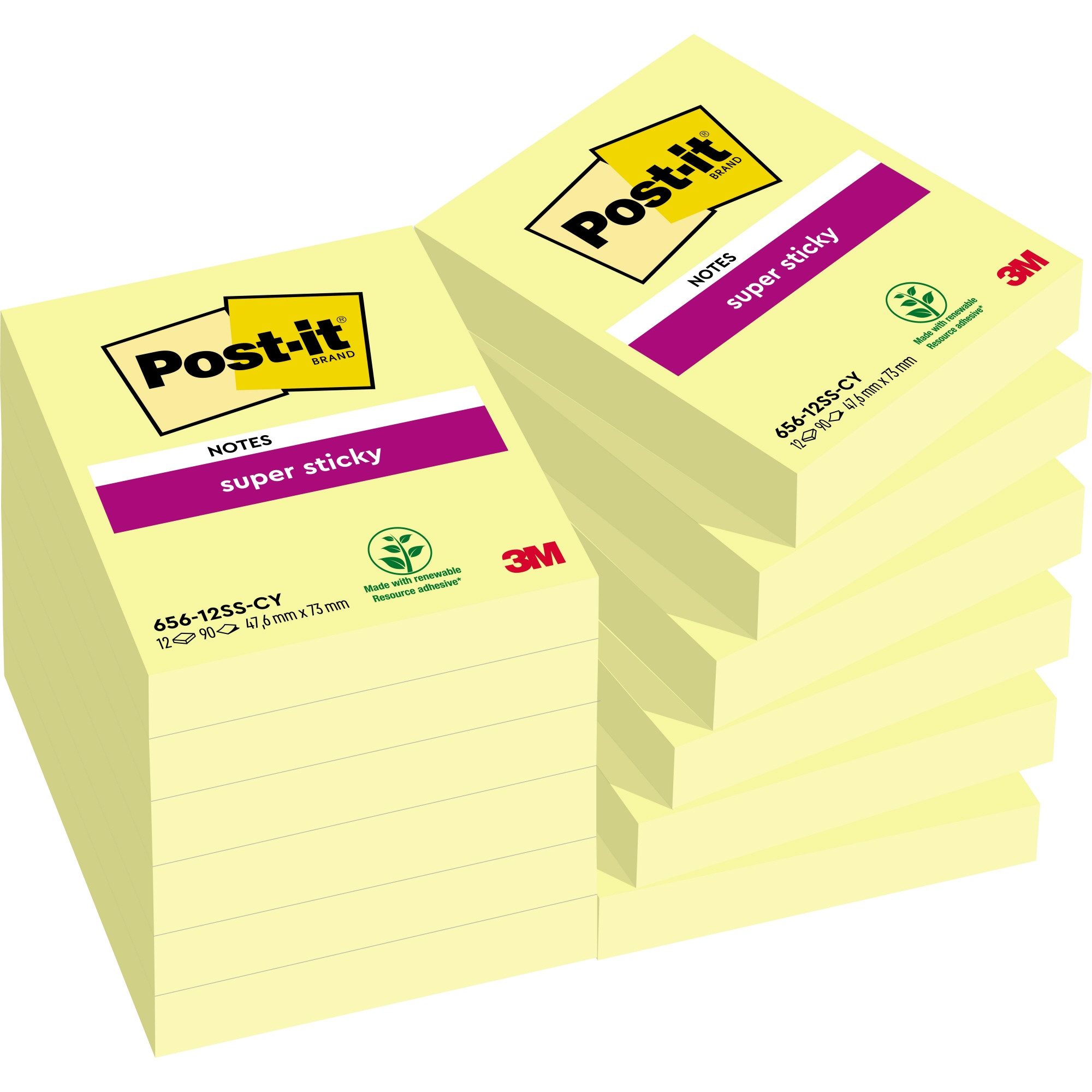 Thumbnail - Post-it Notes Haftnotizblock Haftnotiz Super Sticky 656-12 SSCY 47,6x73mm gelb 12x90 Blatt