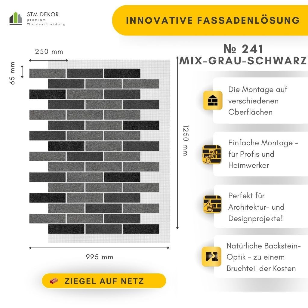 STM Company Wandpaneel AMK Fassadenziegel-Optik Paneele, Wandpaneele für Innen & Außen, 9,4 qm, (Packung, 10-tlg., 9,4 m) Dekorative & witterungsbeständige Fassadenverkleidung, (9,4 m² Set)