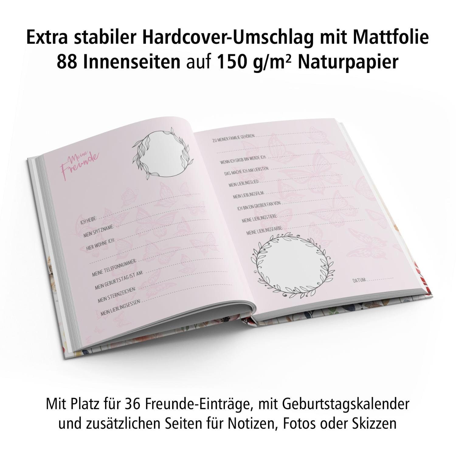 itenga Notizbuch itenga Freundebuch 150g DIN Naturpapier Seiten Schmetterling A5, 88