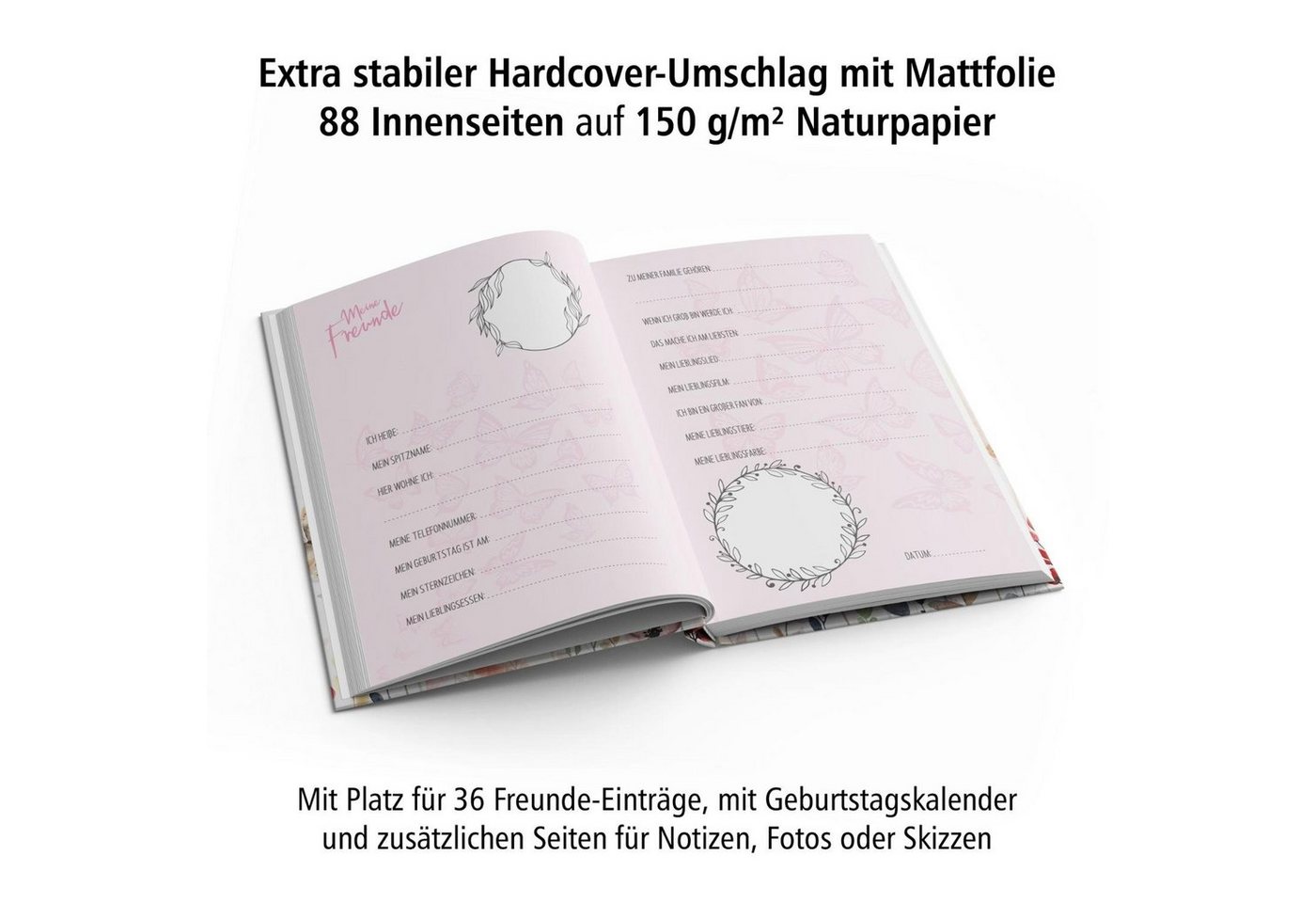 Thumbnail - itenga Notizbuch itenga Freundebuch Schmetterling DIN A5, 88 Seiten 150g Naturpapier