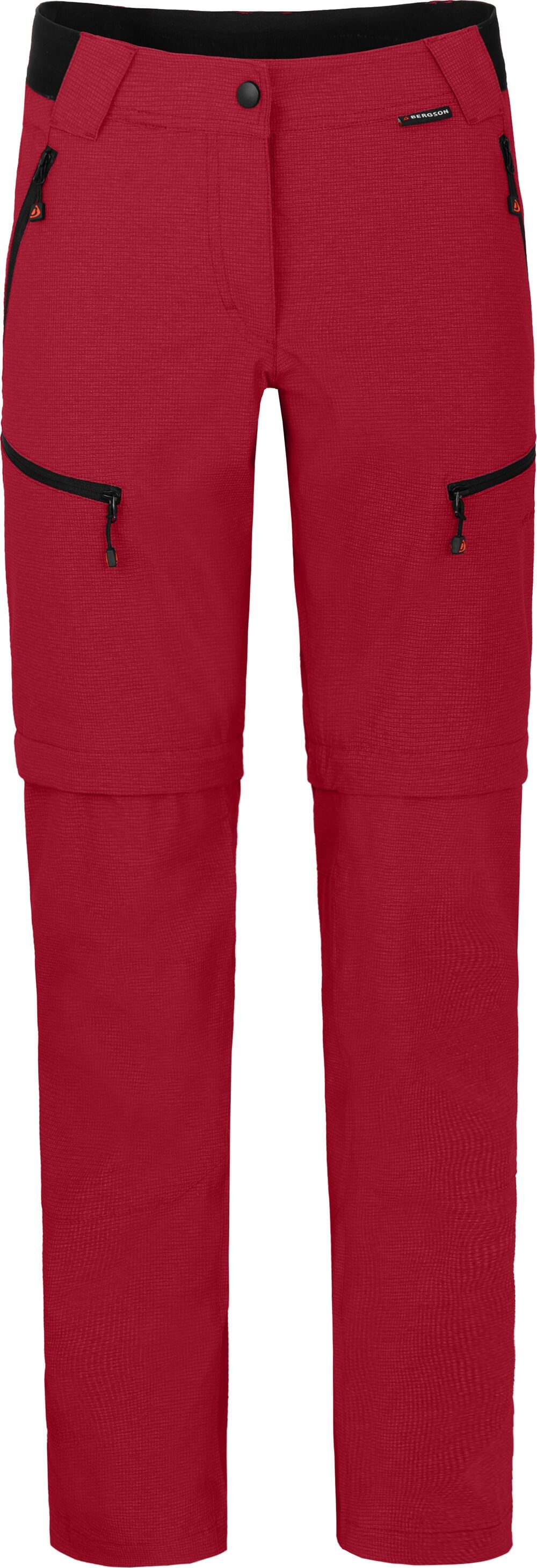 Bergson Outdoorhose PORI Zipp-Off Damen Wanderhose, robust, elastisch, Kurzgrößen, rot