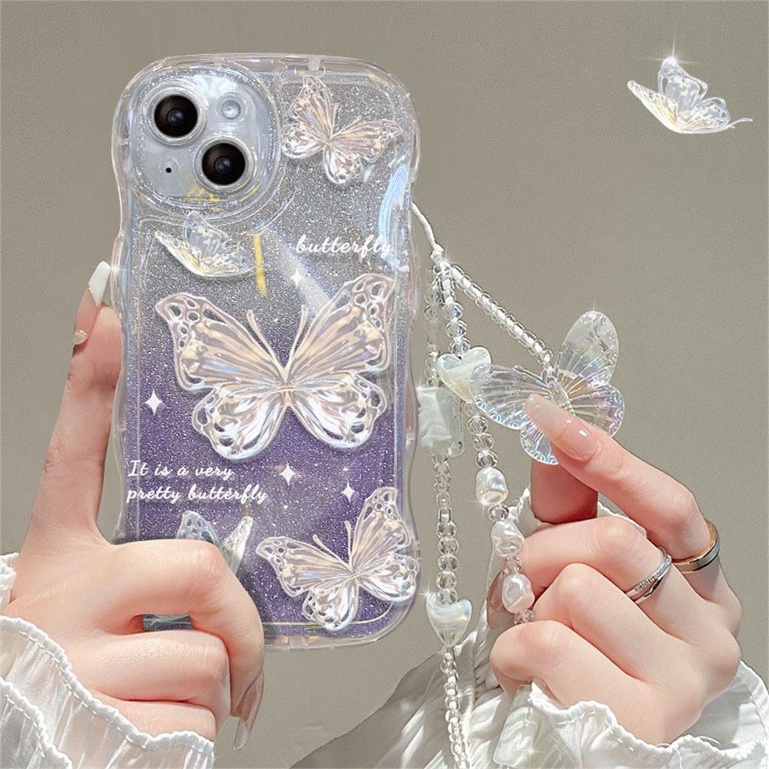 DÖRÖY Handytasche Hülle für Silikonhülle,Silikon Lila iPhone 14/pro,Schmetterling Handyhülle