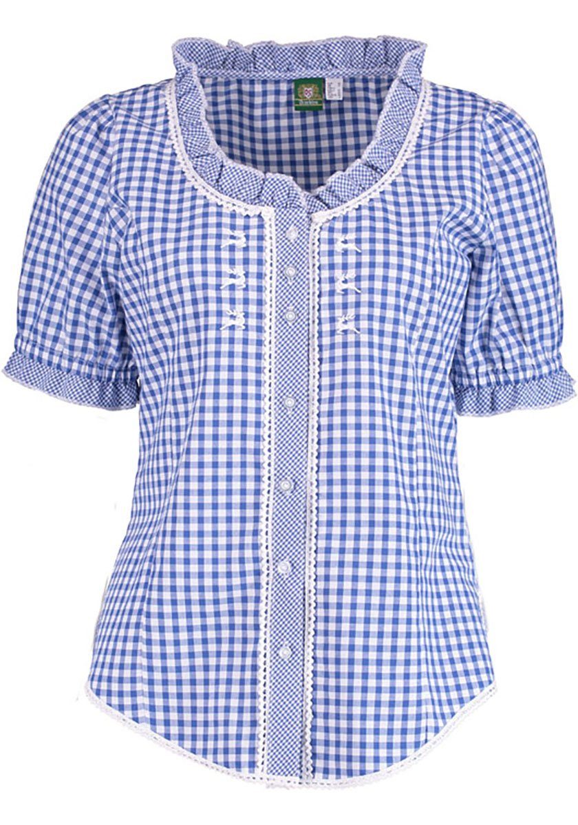 OS Trachten Trachtenbluse Poror Kurzarmbluse mit Rundhalsausschnitt mit Rüs günstig online kaufen