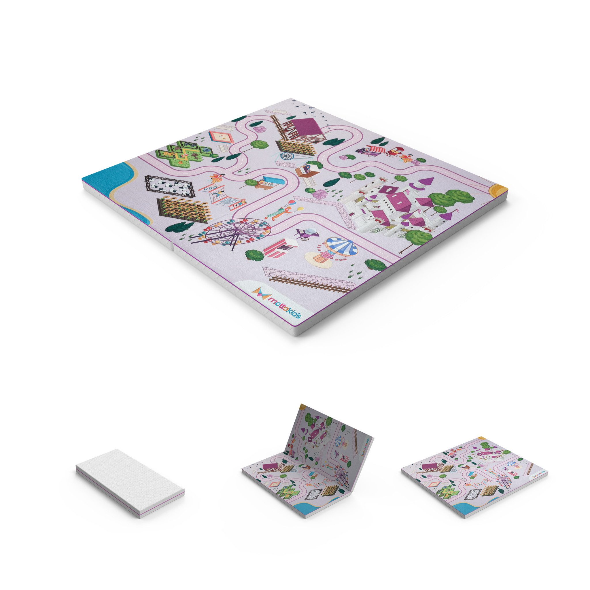 gowoll Spielmatte Baby Krabbelmatte Kinder Faltbar 6 cm Dicke, 140x130 Mottokids (Doppelseitige Puzzlematte), Wasserabweisender Stoff