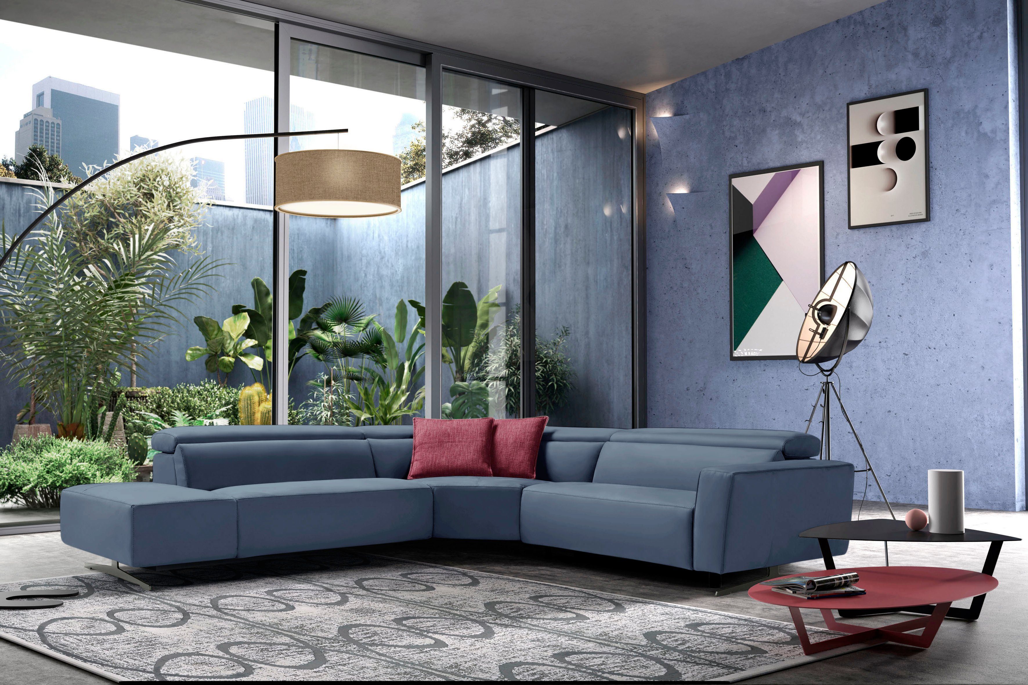 Egoitaliano Ecksofa Stefanie-e, Designsofa der Extraklasse, bequem mit hohem Sitzkomfort, mit Relaxfunktion und verstellbaren Kopfteilelementen