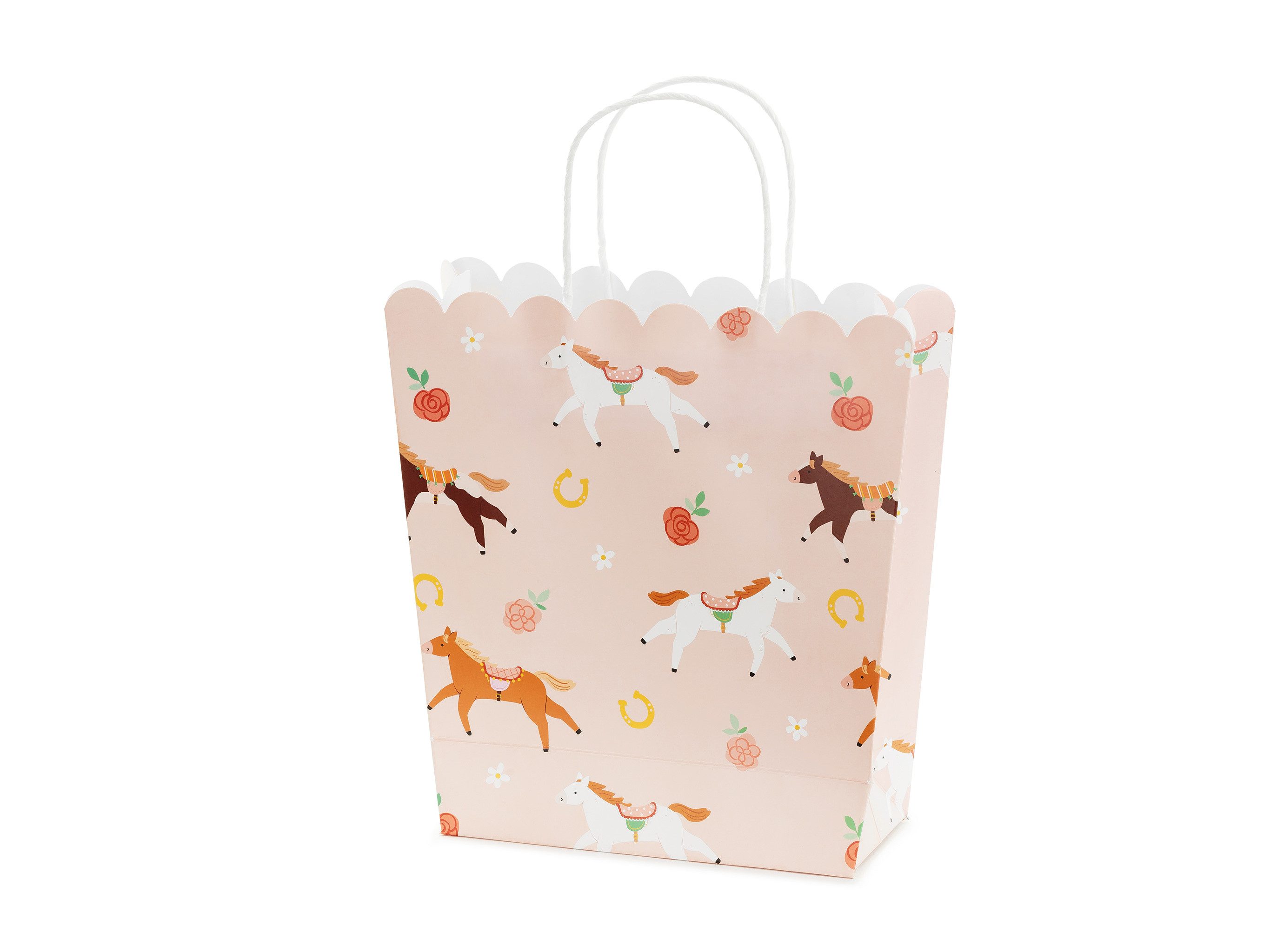 partydeco Aufbewahrungstasche, Geschenktüte Pferde mit Henkel 22x8x23cm Zartrosa