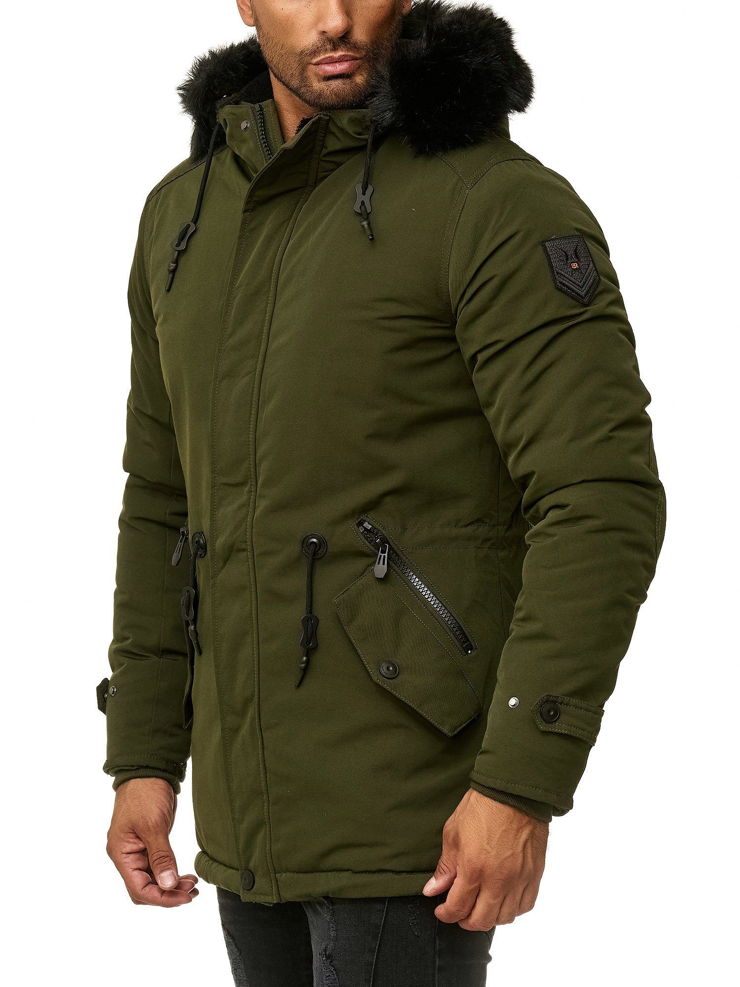 BLACKROCK Winterjacke Herren Winterjacke Parka mit Kapuze und abnehmbarem Kapuzenbesatz Khaki