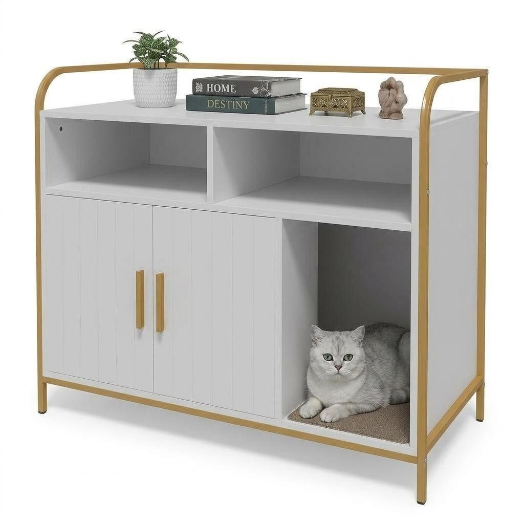 GarveeMore Katzentoilette Katzenklo-Schrank Katzenhaus mit Metallrahmen 95x45x82cm