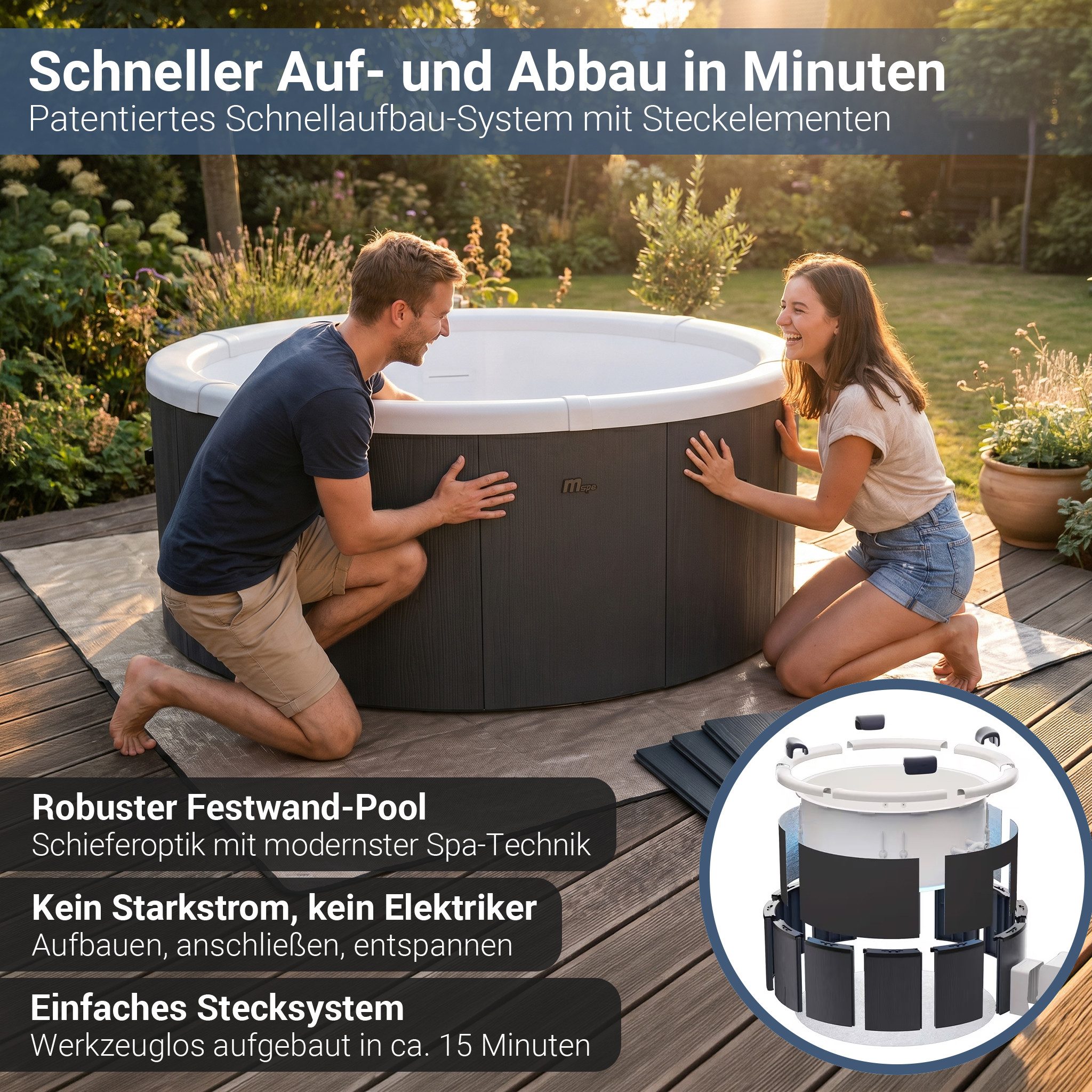 mSpa Whirlpool Frame Denver F-DE066W, 6 Personen, App-Steuerung, UVC+ Reinigung, Stecksystem mit Einlageplane, (Whirlpool Outdoor 6 Personen, Luxus Garten Pool, Whirlpool aufblasbar, Whirlpool mit Schnellheizsystem, Whirlpool Outdoor winterfest), Whirlpool für 6 Personen, Whirlpool winterfest, Whirlpool mit App