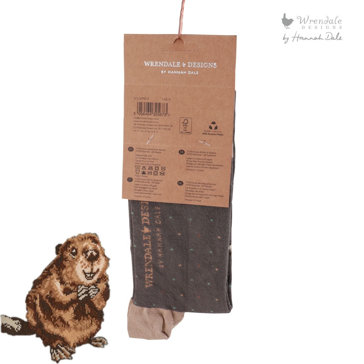 Wrendale Freizeitsocken Wrendale Designs Herren Bambus Socken Biber (Paar)