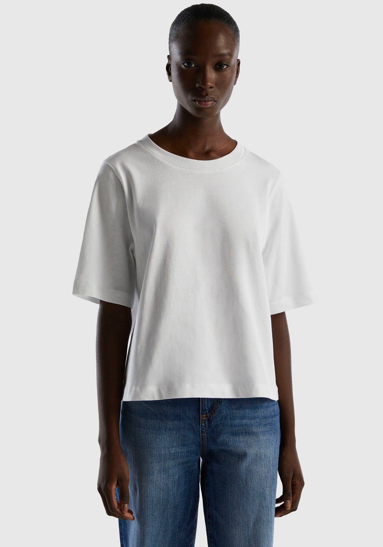 United Colors Of Benetton Damen T-Shirt – Geflammtes Jersey, Regular Fit, Kurzärmlig