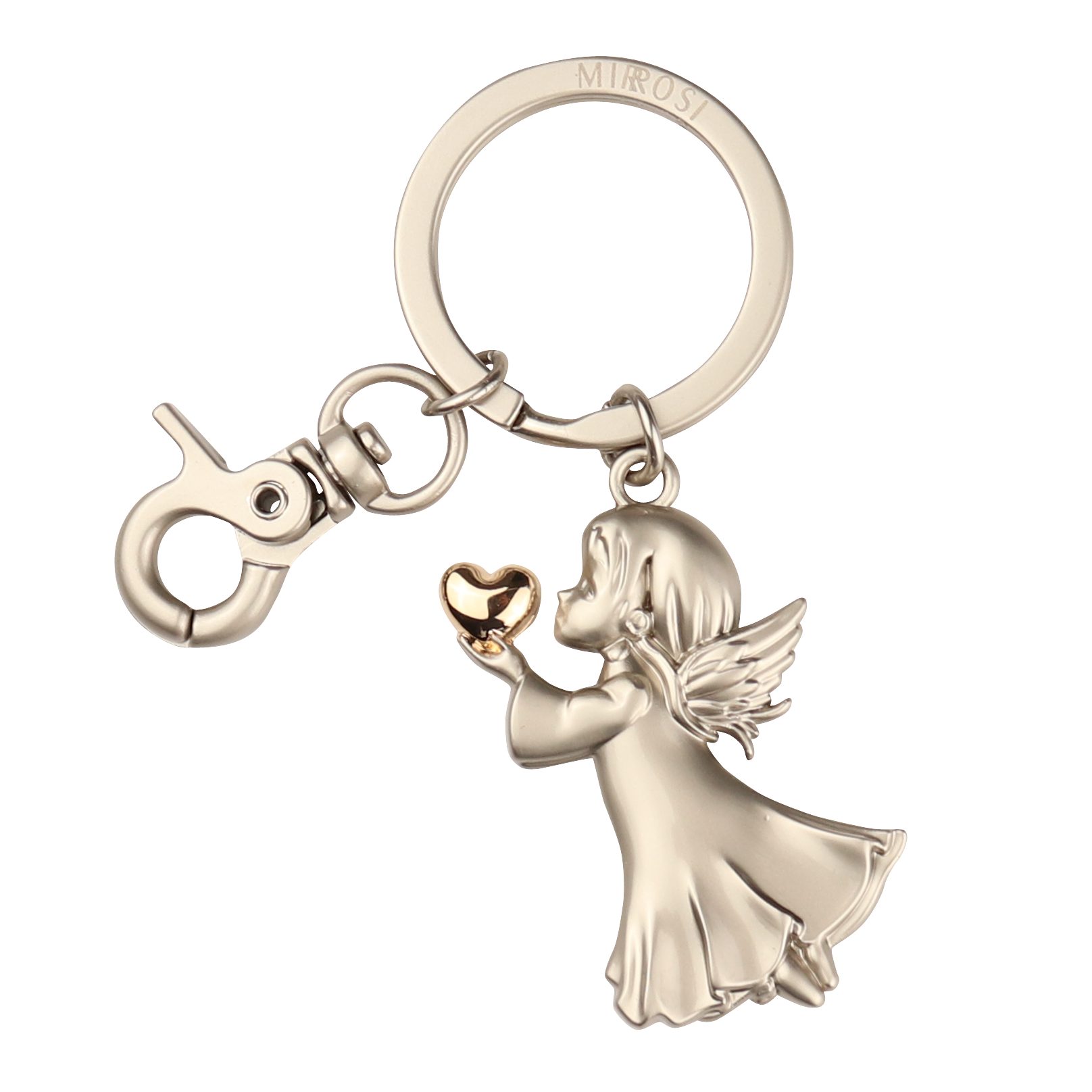 Schlüsselanhänger (Geschenk "Angela"mit Herzchen, mit praktischem Auto Karabinerhaken Glückbringer, Gold MIRROSI für Engel Freunden,Familie), Schutzengel