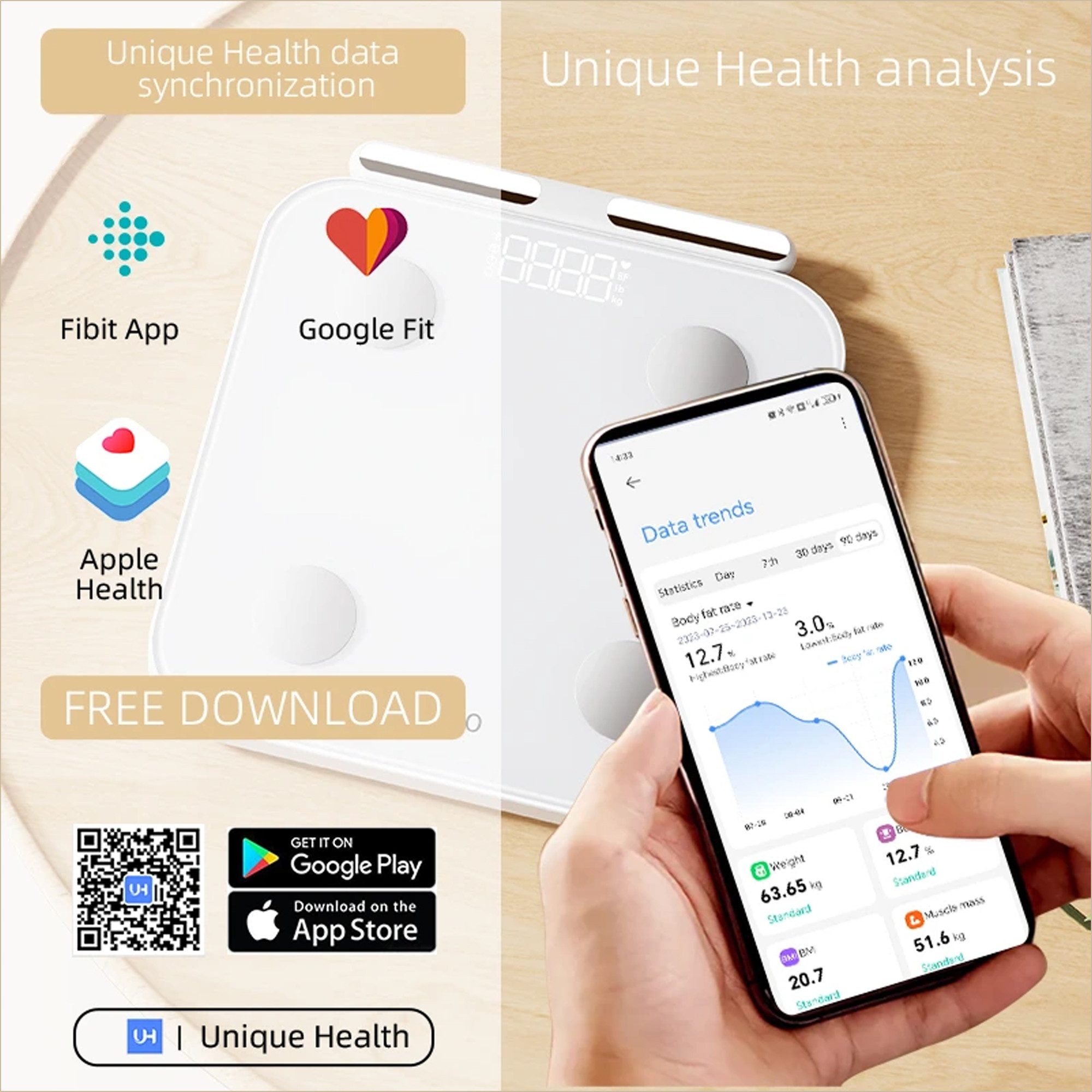 OYLCDI Körper-Analyse-Waage Messung von Körperfett, Muskelanteil, Kalorienanzeige usw., mit App zur Übertragung und Tracking der Messwerte, Full Body Scan, BMI, Körperfett, Wasser & Muskelanteil, bis zu 180 kg