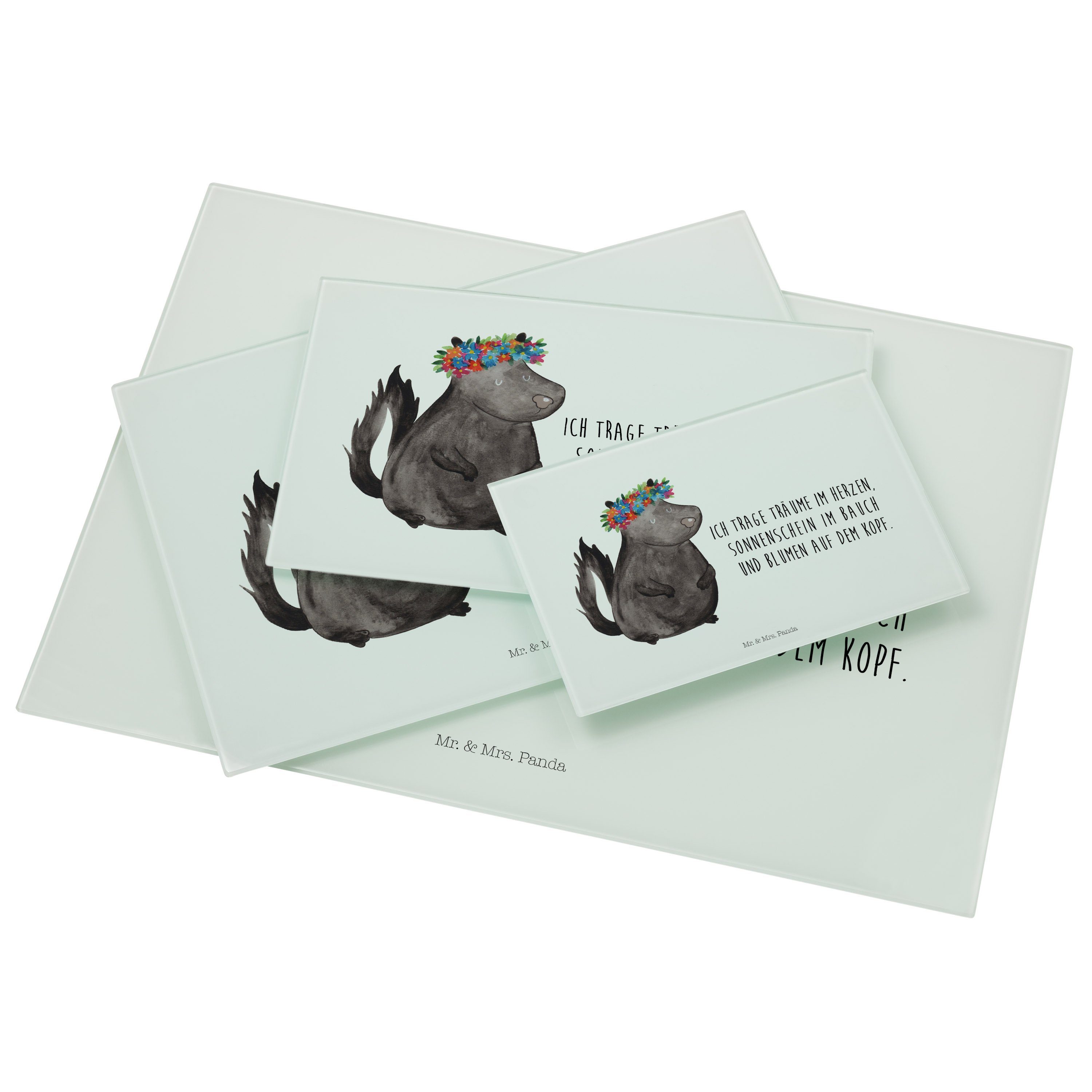 Mr. & Mrs. - Glas, Blumenmaedchen Servierbrett Stinktier Skunk, (1-St) Geschenk, - Weiß Lac, Panda Schneidebrett, Premium