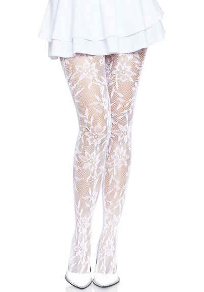 Leg Avenue Strumpfhose Damen Strumpfhose nahtlos mit Blumenspitze weiß Einheitsgröße 0 DEN