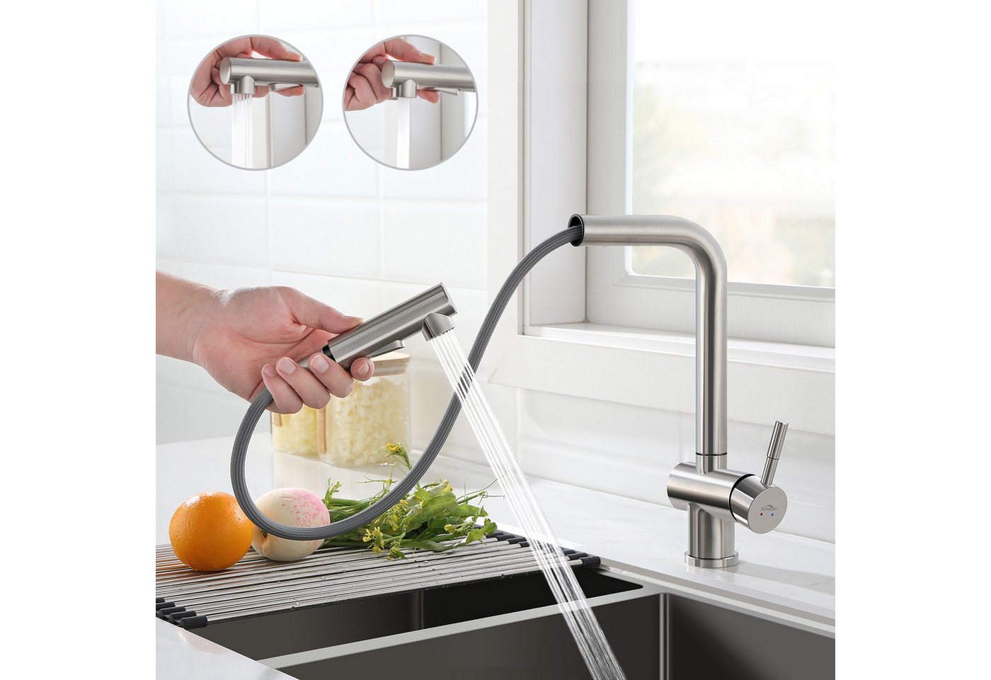 Thumbnail - Auralum Max Küchenarmatur 360° Niederdruck Küchenarmatur Ausziehbar Wasserhahn Spültischarmatur