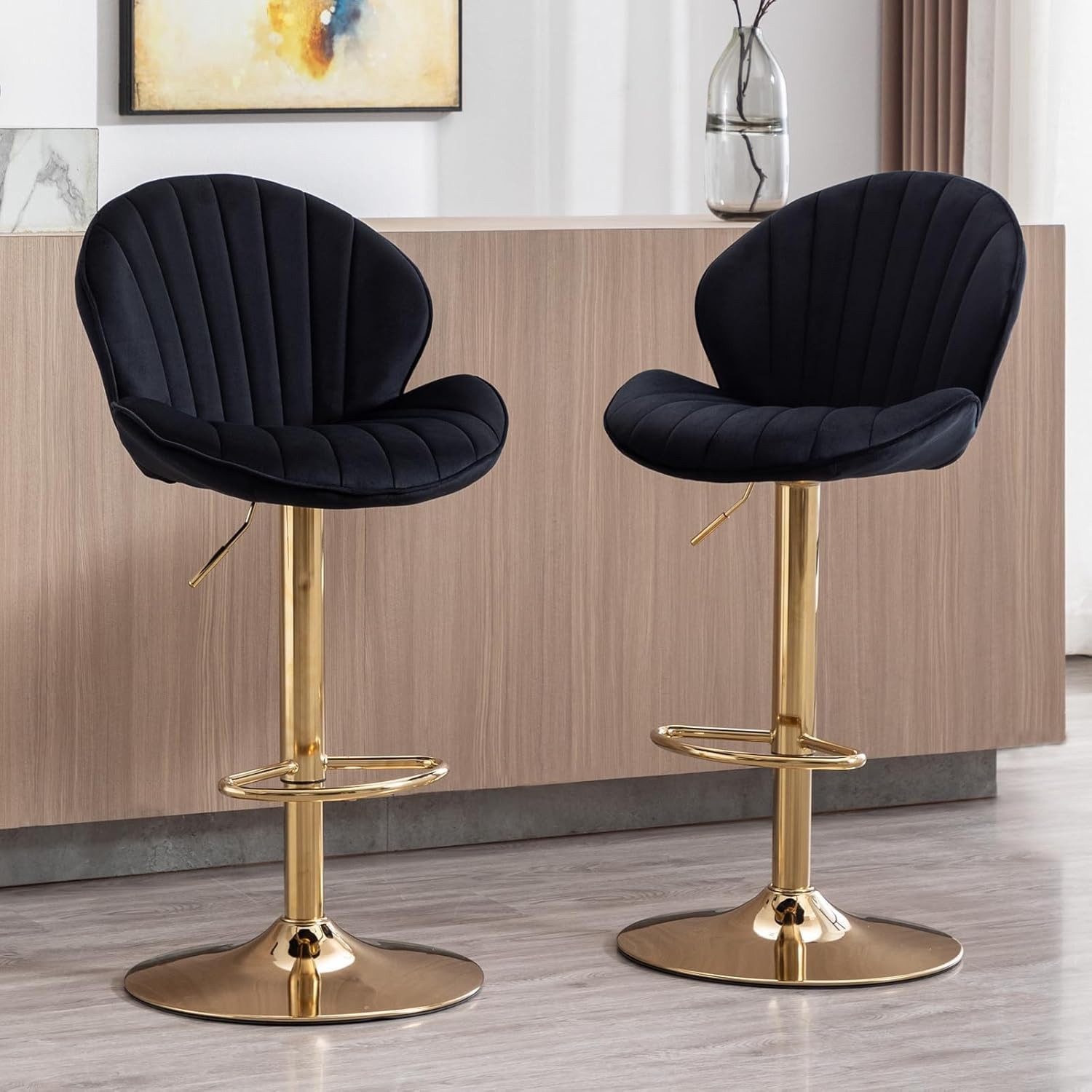 CHAIRUS Barhocker mit Lehne, 2er Set aus Samt Höhenverstellbar, Schwarz (2 St), Höhenverstellbar