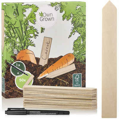 OwnGrown Gartenstecker 50 Holz Pflanzenschilder zum Beschriften + Stift Set Holz Pfeil