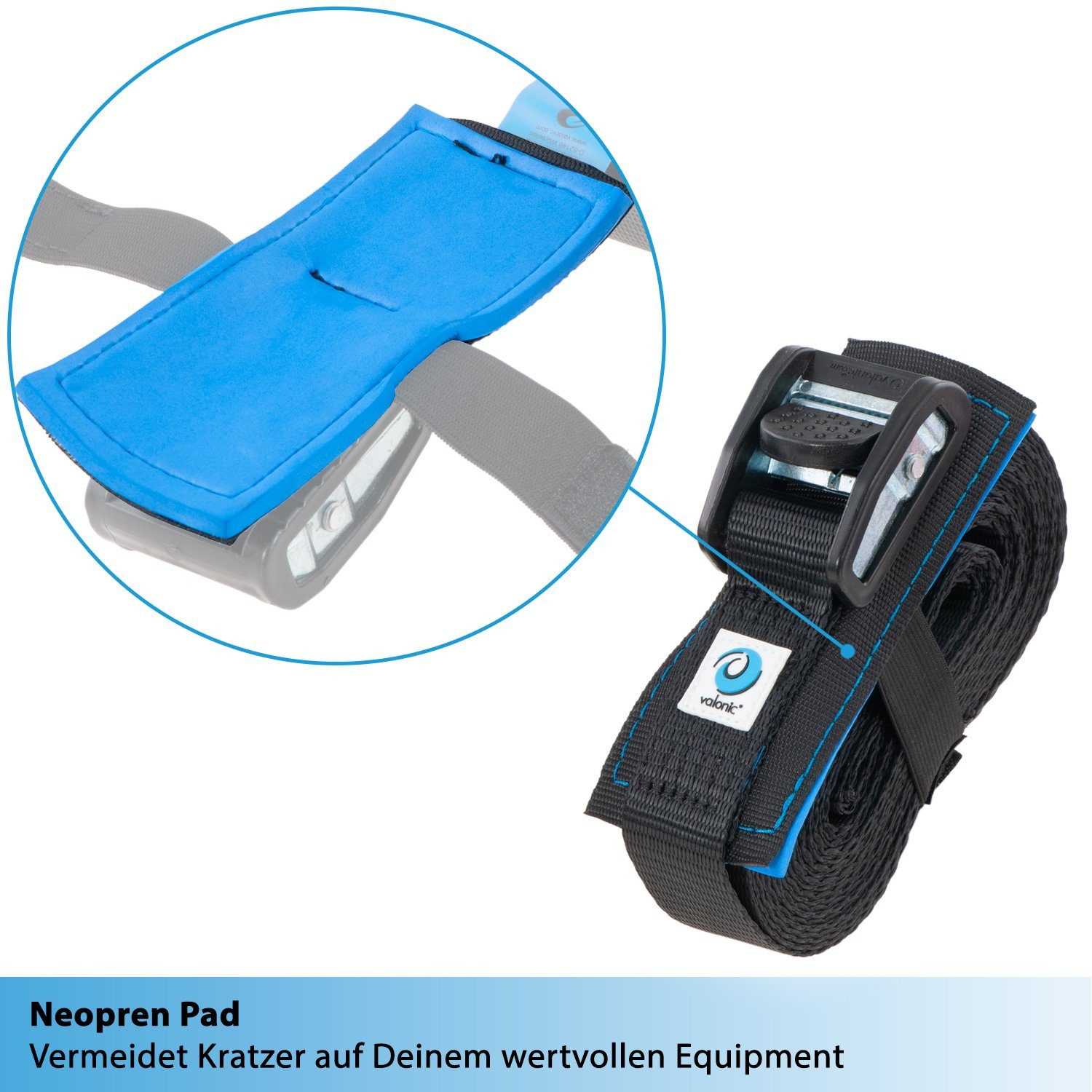 valonic Spanngurt Spanngurte Klemmschloss HD SG-002 ORCA Vater (2er Set, 2 Stück Klemmschlussgurt) Spanngurt für SUP Board oder Kajak