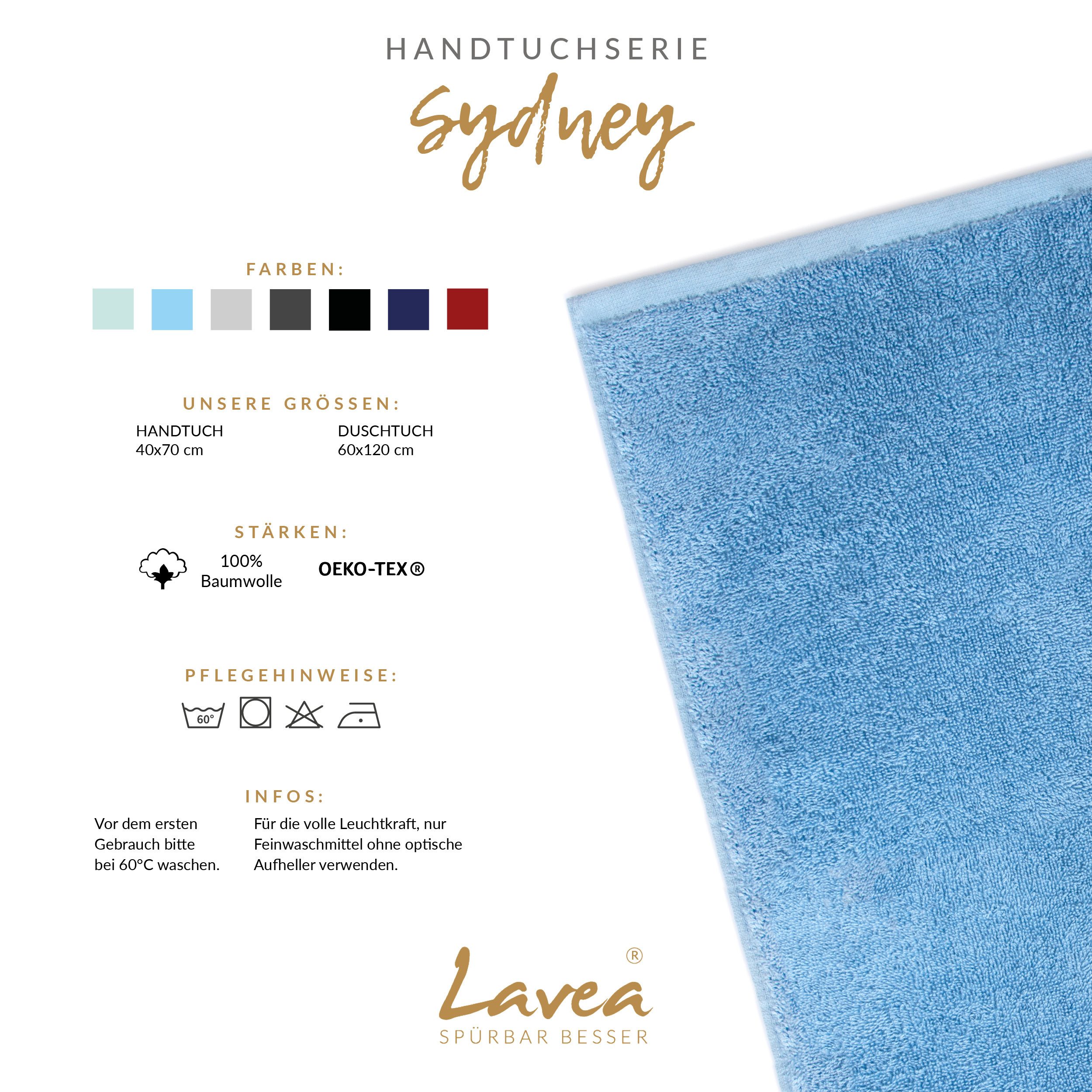 Lavea Handtücher Sydney Serie Handtuch oder Duschtuch Set, (2-St), 500 g/m² Frottier, weich & saugstark, pflegeleicht
