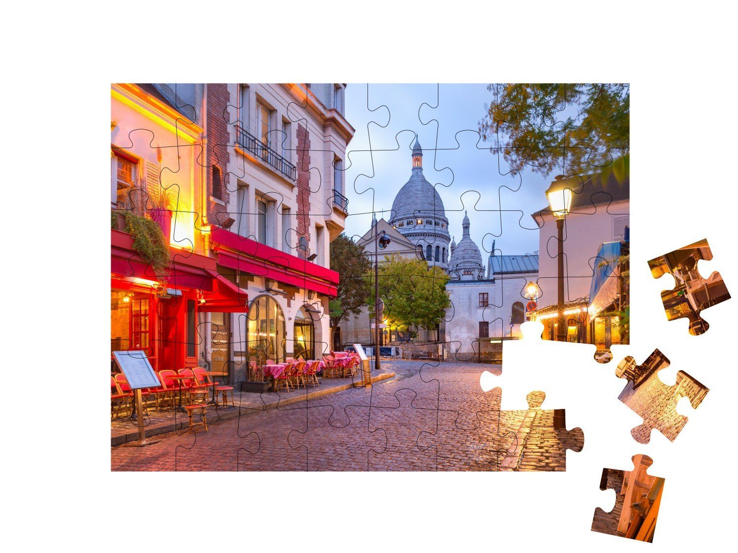 du Puzzleteile, Paris, Place Europa Morgen, Sacre-Coeur mit puzzleYOU-Kollektionen 48 am puzzleYOU Puzzle Tertre