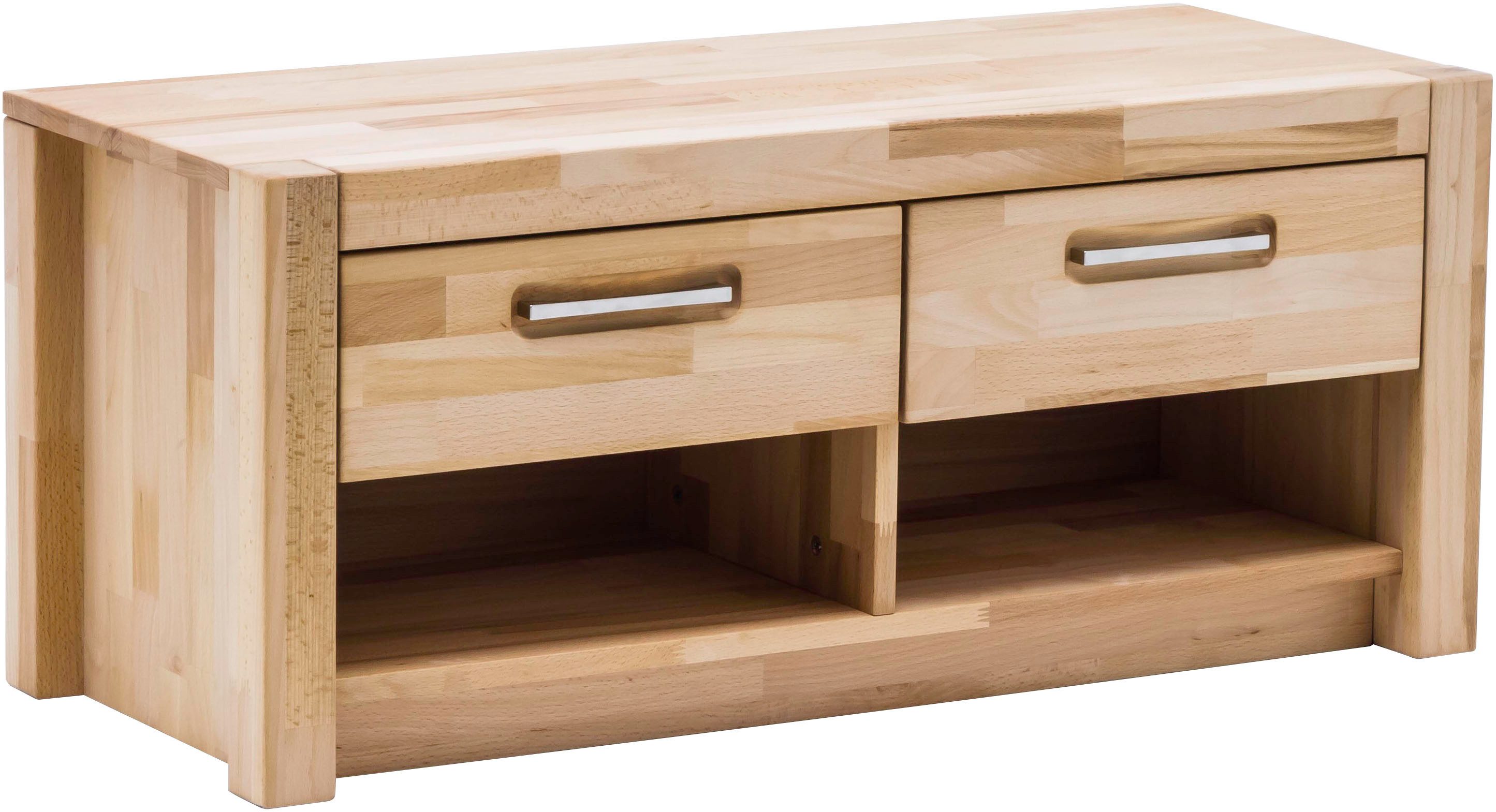 MCA living Garderobenschrank Fenja Garderobenbank, Flurbank, Bank, Ablagebank - Breite 100 cm (1-St) Massivholz, Kernbuche,2 offene Fächer, 2 Schubkästen, Made in Europe