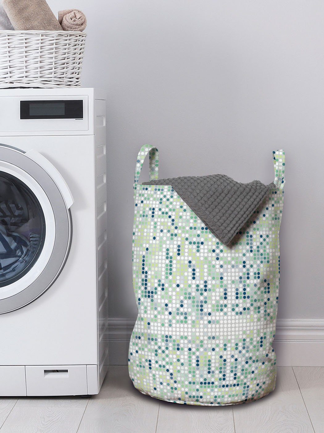 Abakuhaus Wäschesäckchen Wäschekorb mit Abstrakt auf Punkte Waschsalons, Pastell Griffen Kordelzugverschluss Hintergrund für