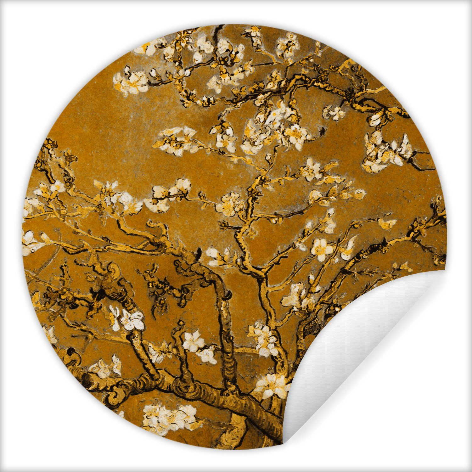 MuchoWow Wandsticker Mandelblüte - Kunst - Van Gogh - Gold (1 St), Tapetenkreis für Kinderzimmer, Tapetenaufkleber, Rund, Wohnzimmer