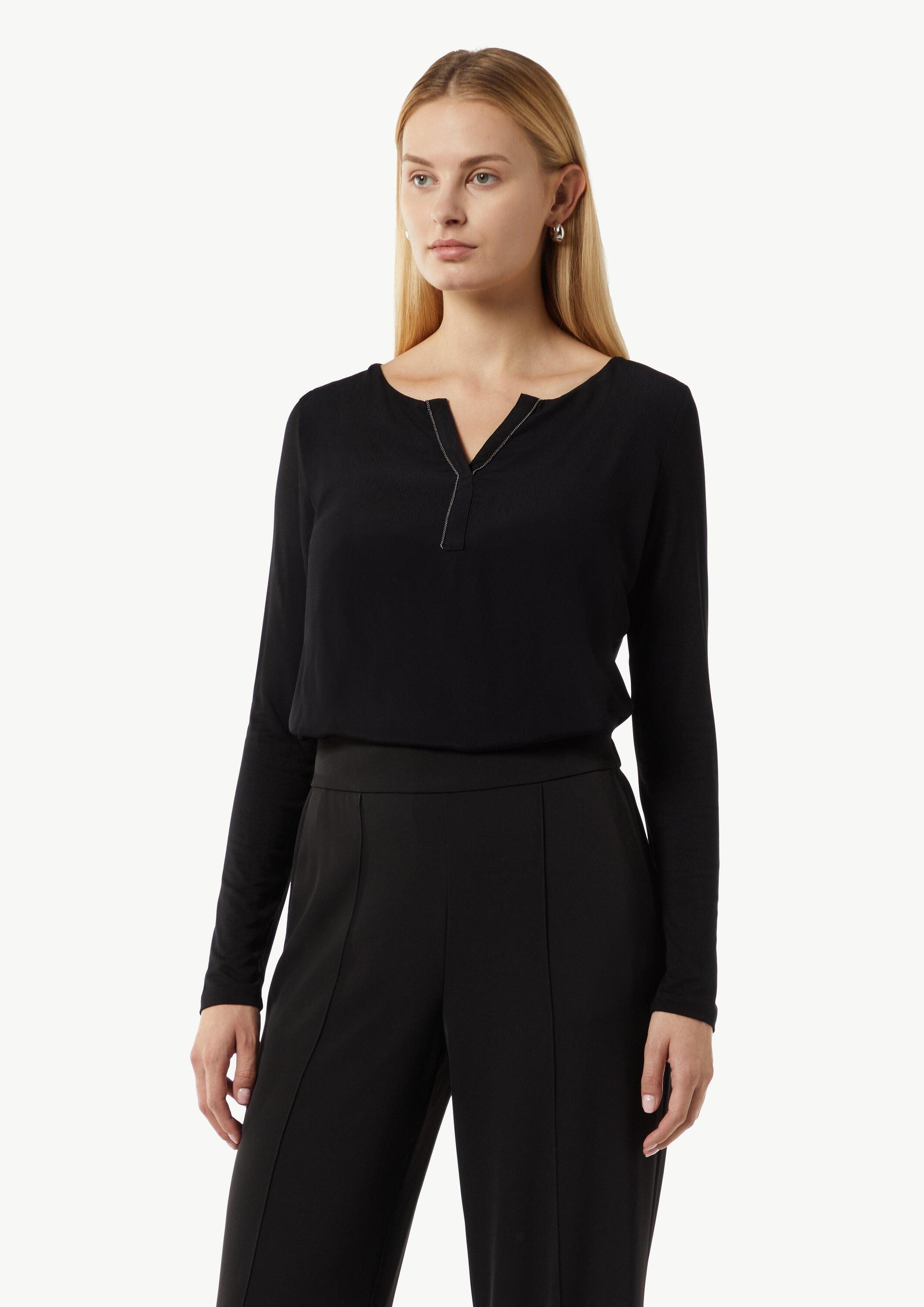 comma Langarmshirt T-Shirt Longsleeve im Fabricmix mit Schmuck-Detail günstig online kaufen